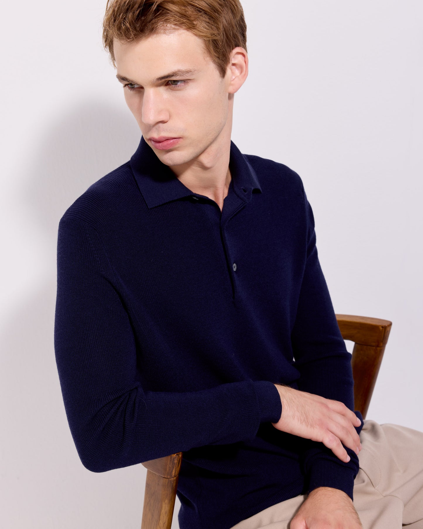 Maglia a polo costina royal merino indaco