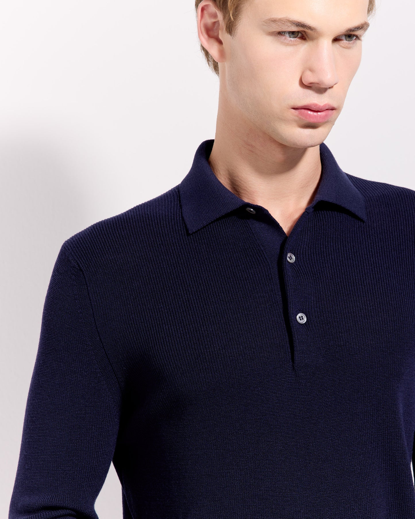 Maglia a polo costina royal merino indaco