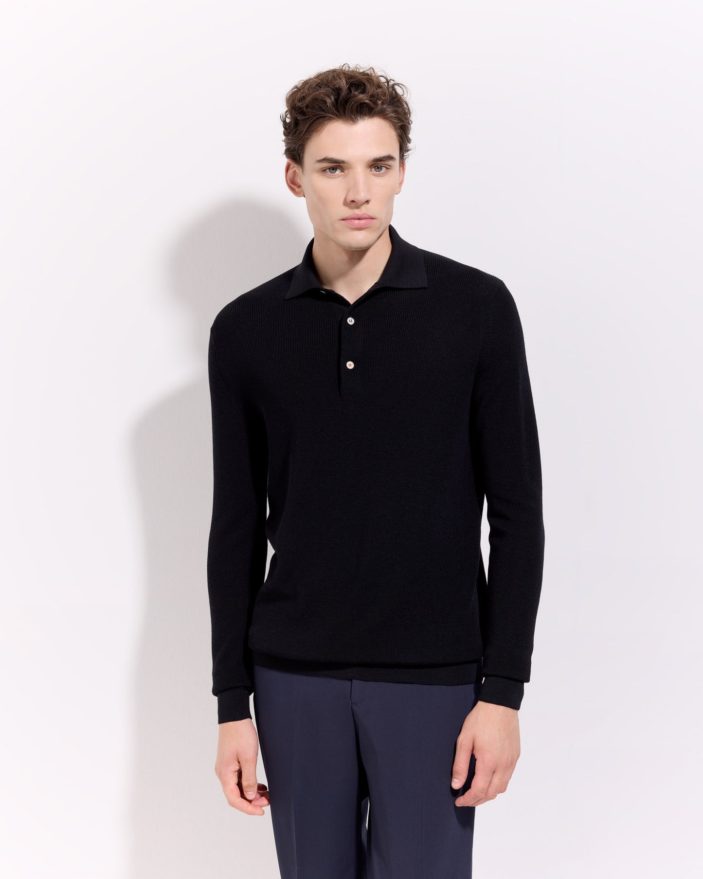 Maglia a polo costina royal merino nero