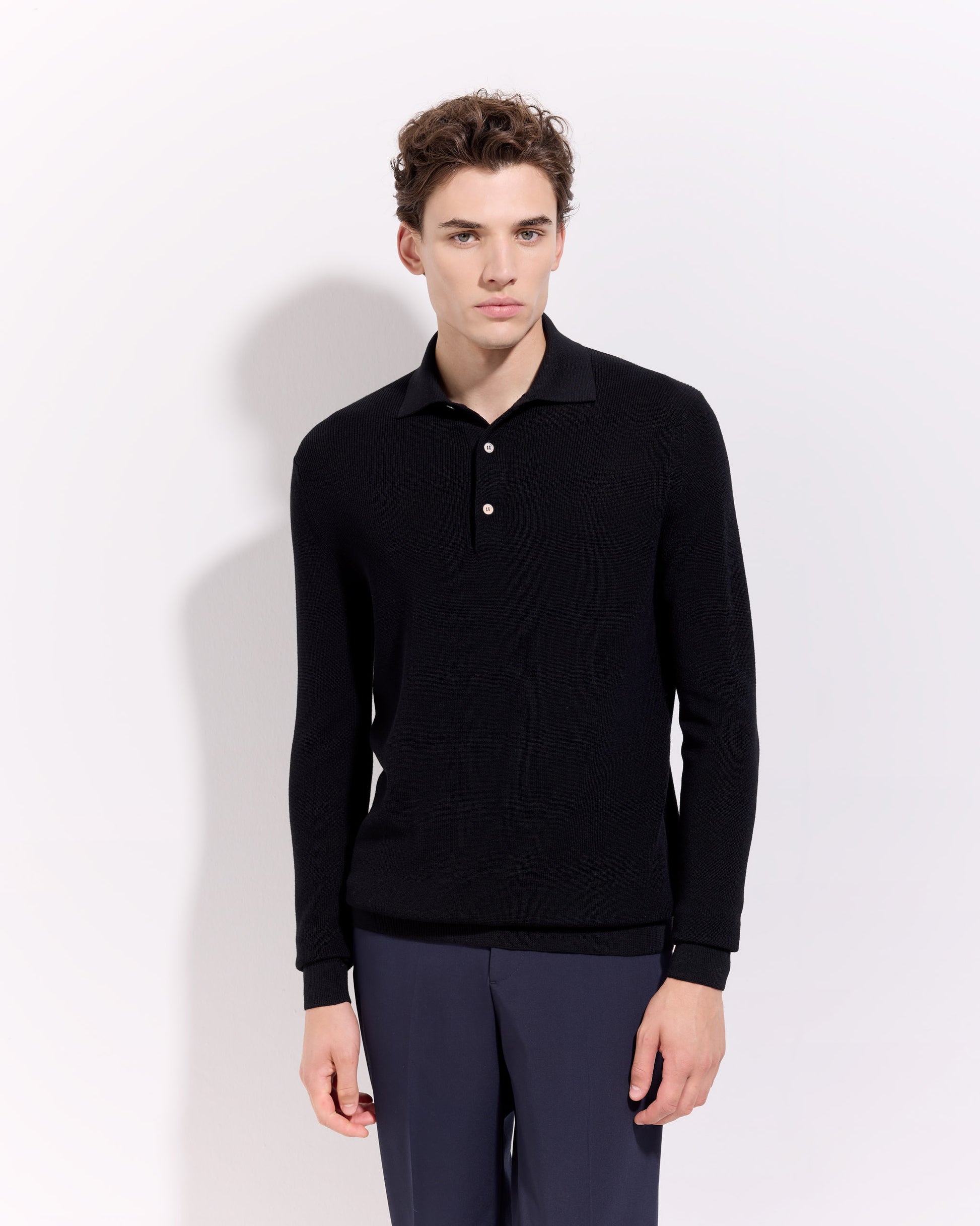 Maglia a polo costina royal merino nero