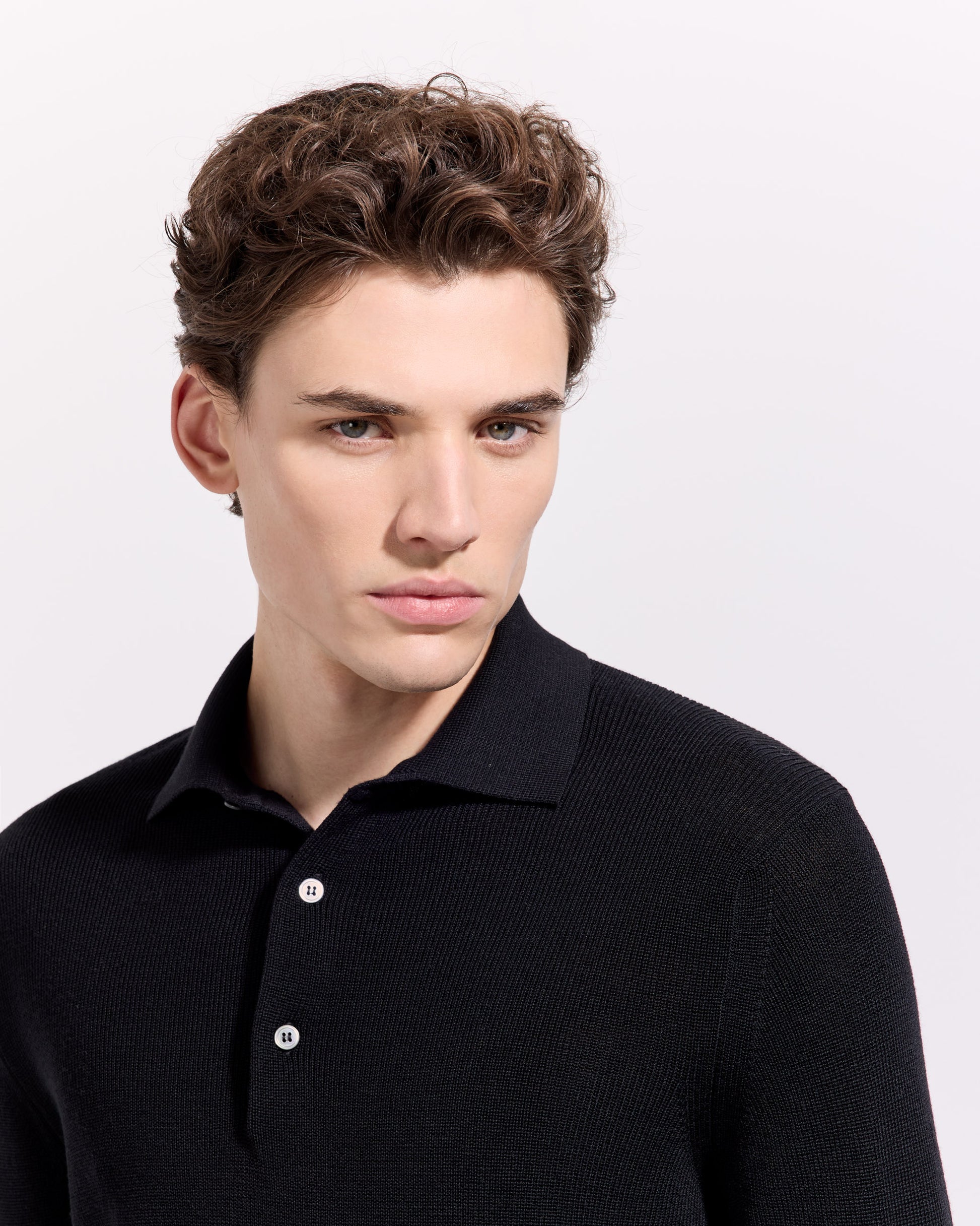 Maglia a polo costina royal merino nero