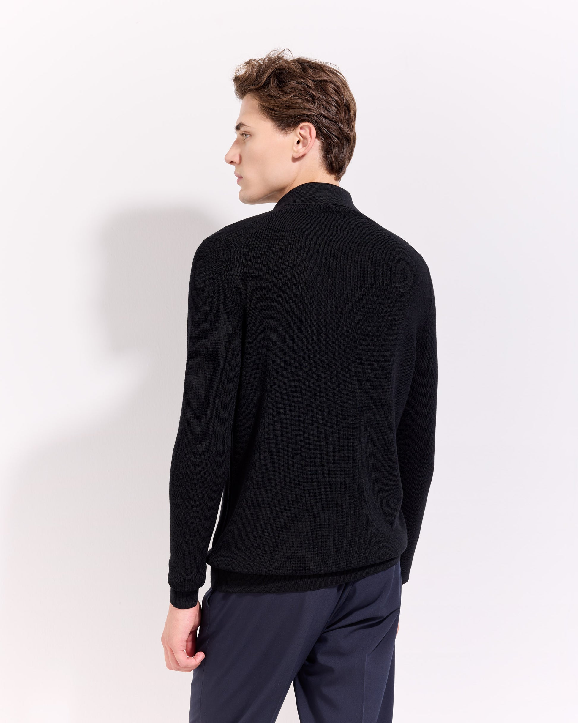 Maglia a polo costina royal merino nero