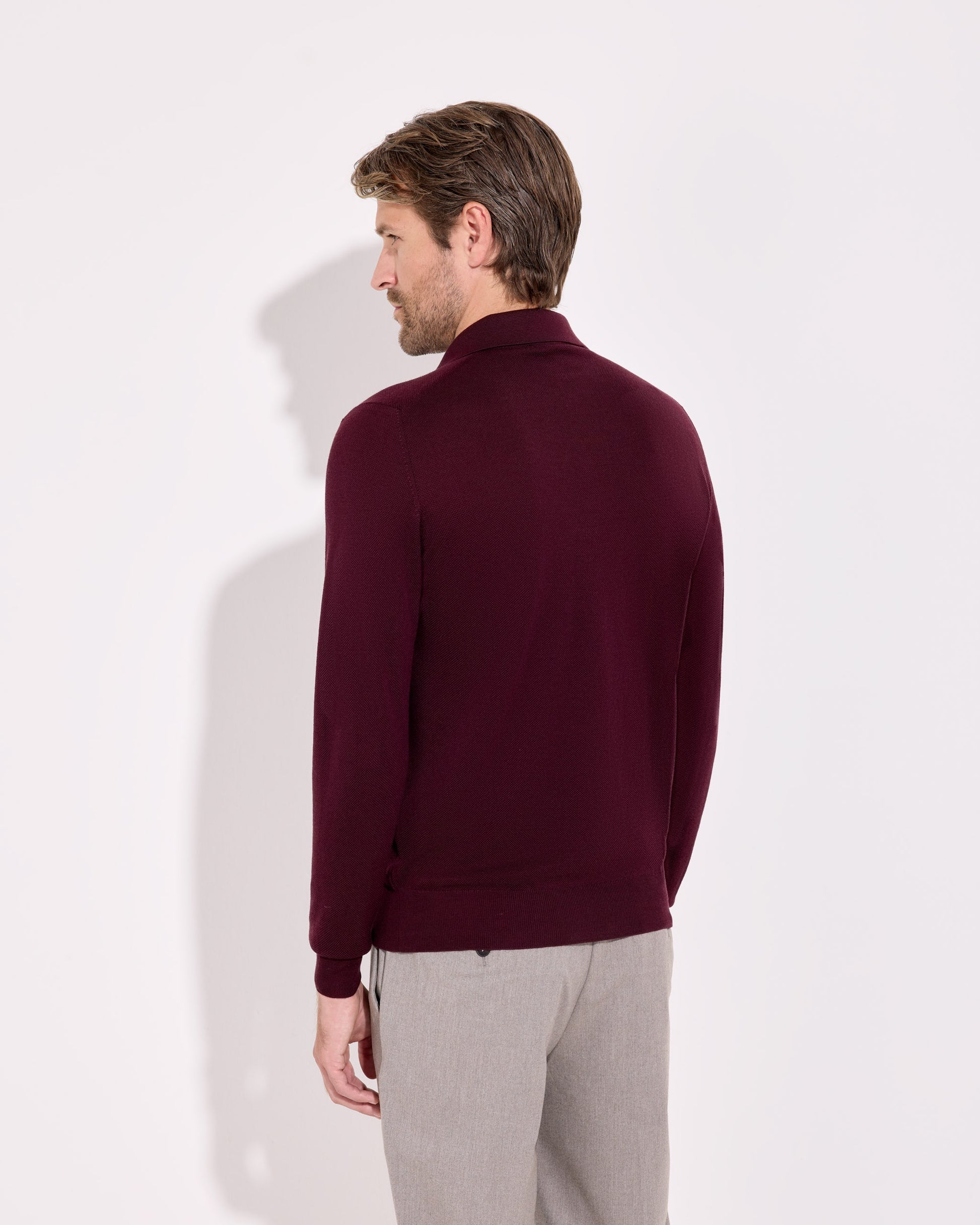 Polo in piquet a manica lunga royal merino rosso bruciato