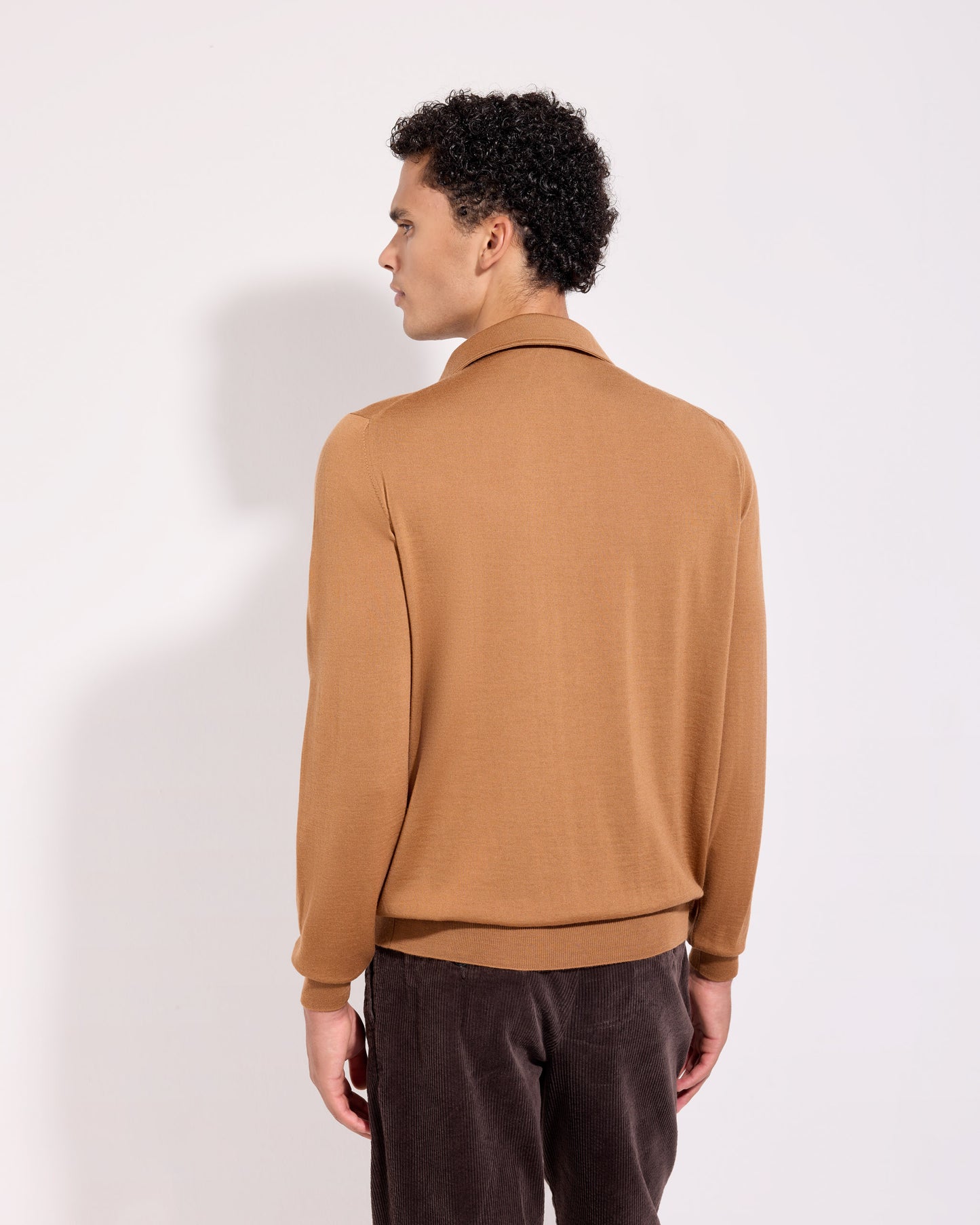 Polo collo con paramontura royal merino cannella