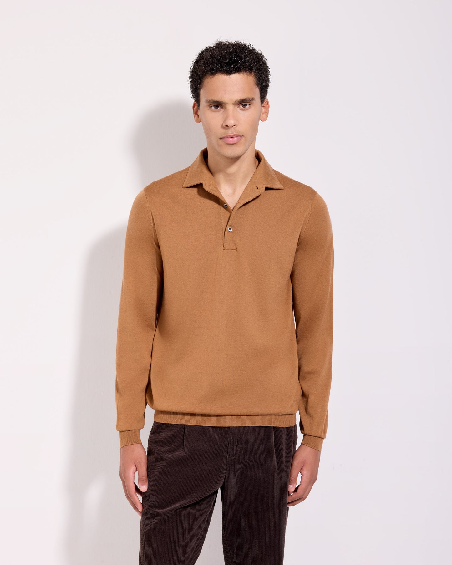 Polo collo con paramontura royal merino cannella