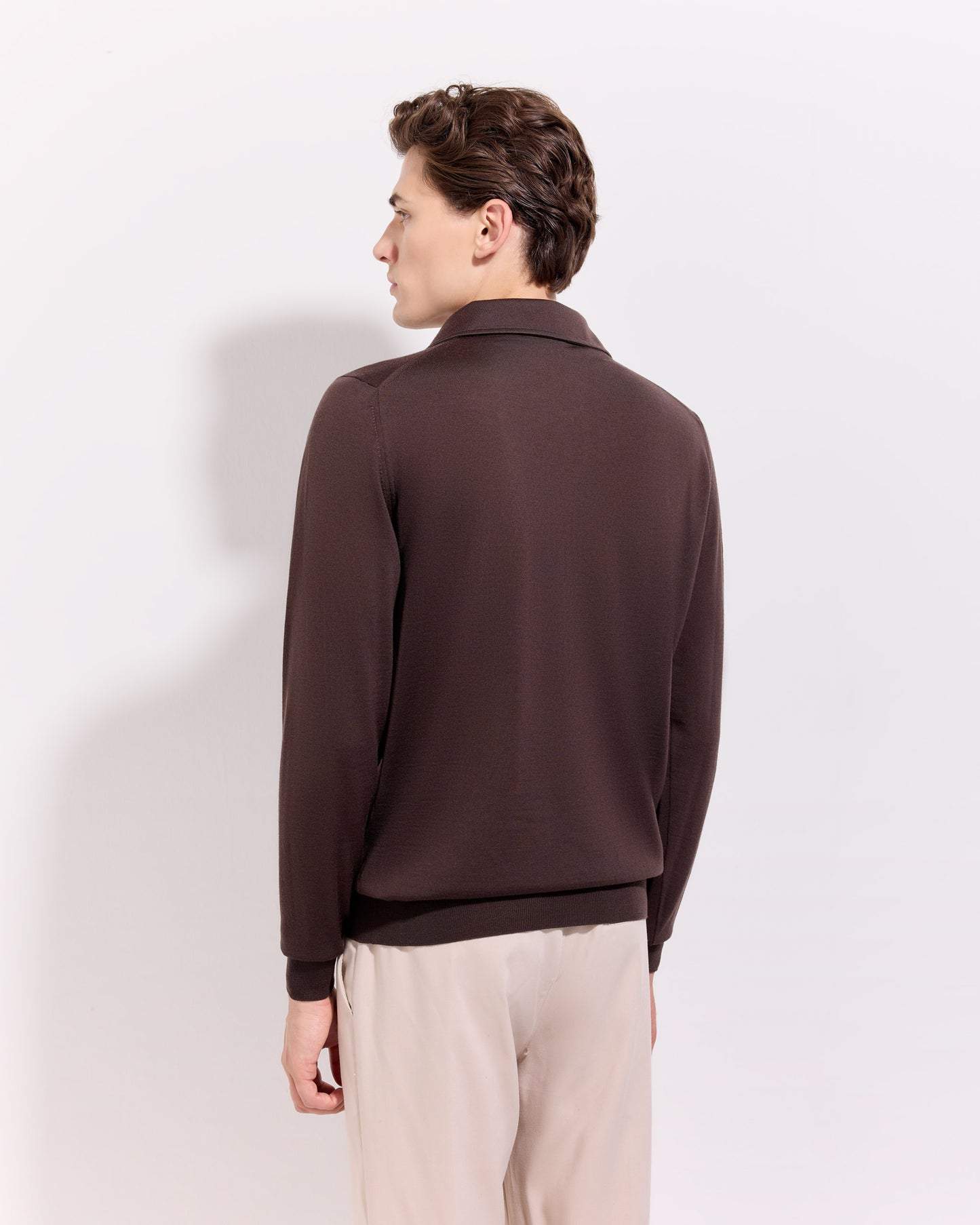 Polo collo con paramontura royal merino cioccolato