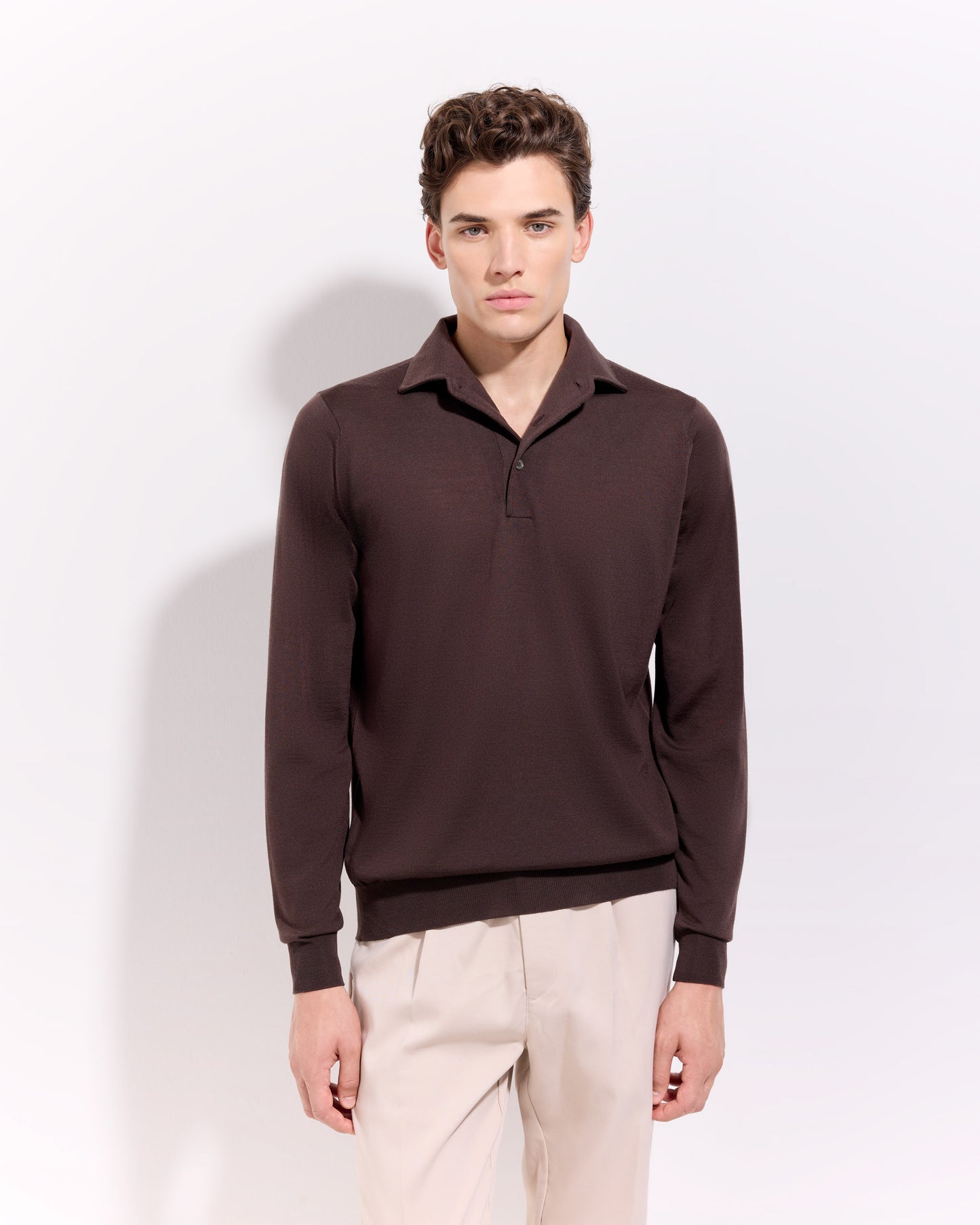 Polo collo con paramontura royal merino cioccolato