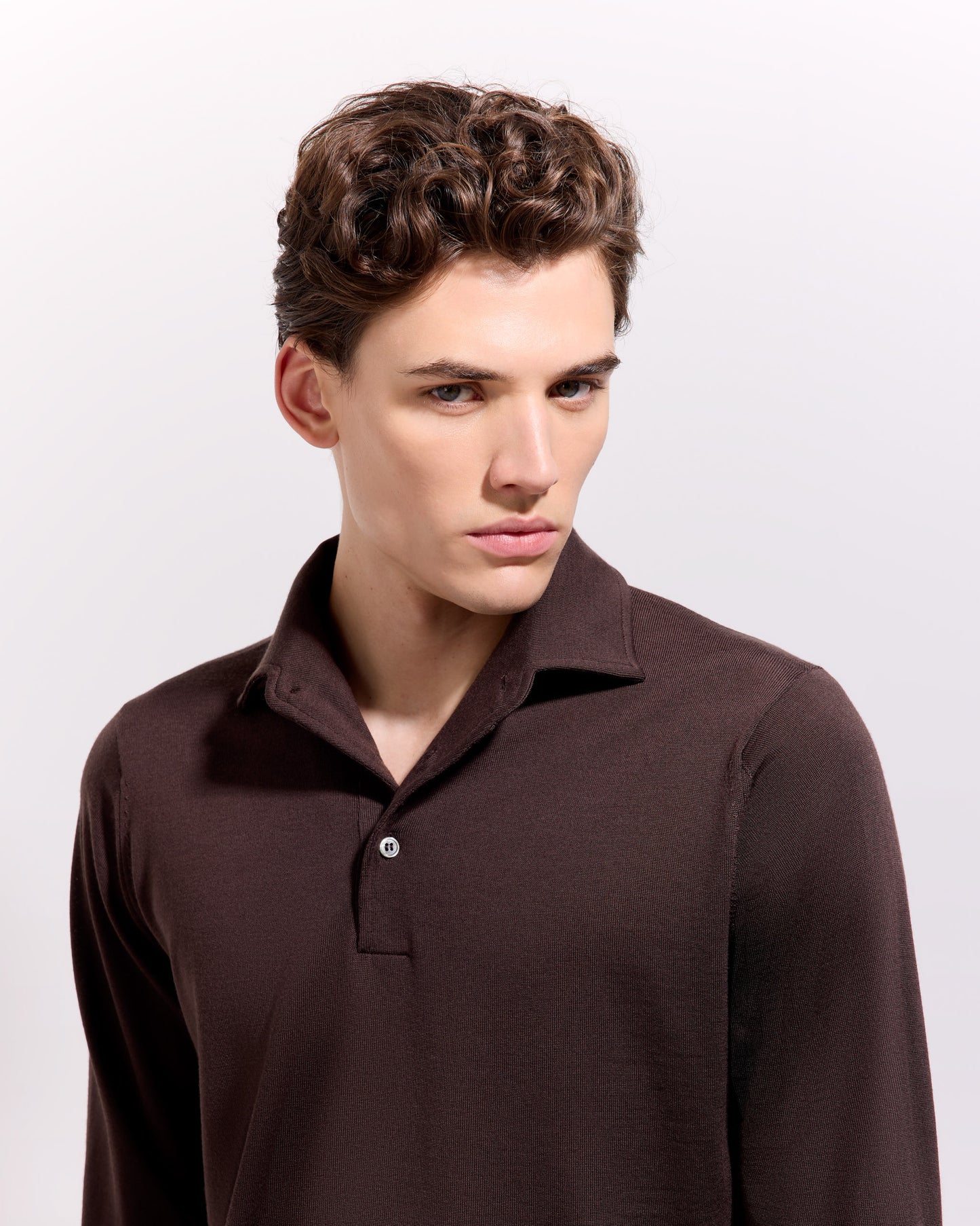 Polo collo con paramontura royal merino cioccolato