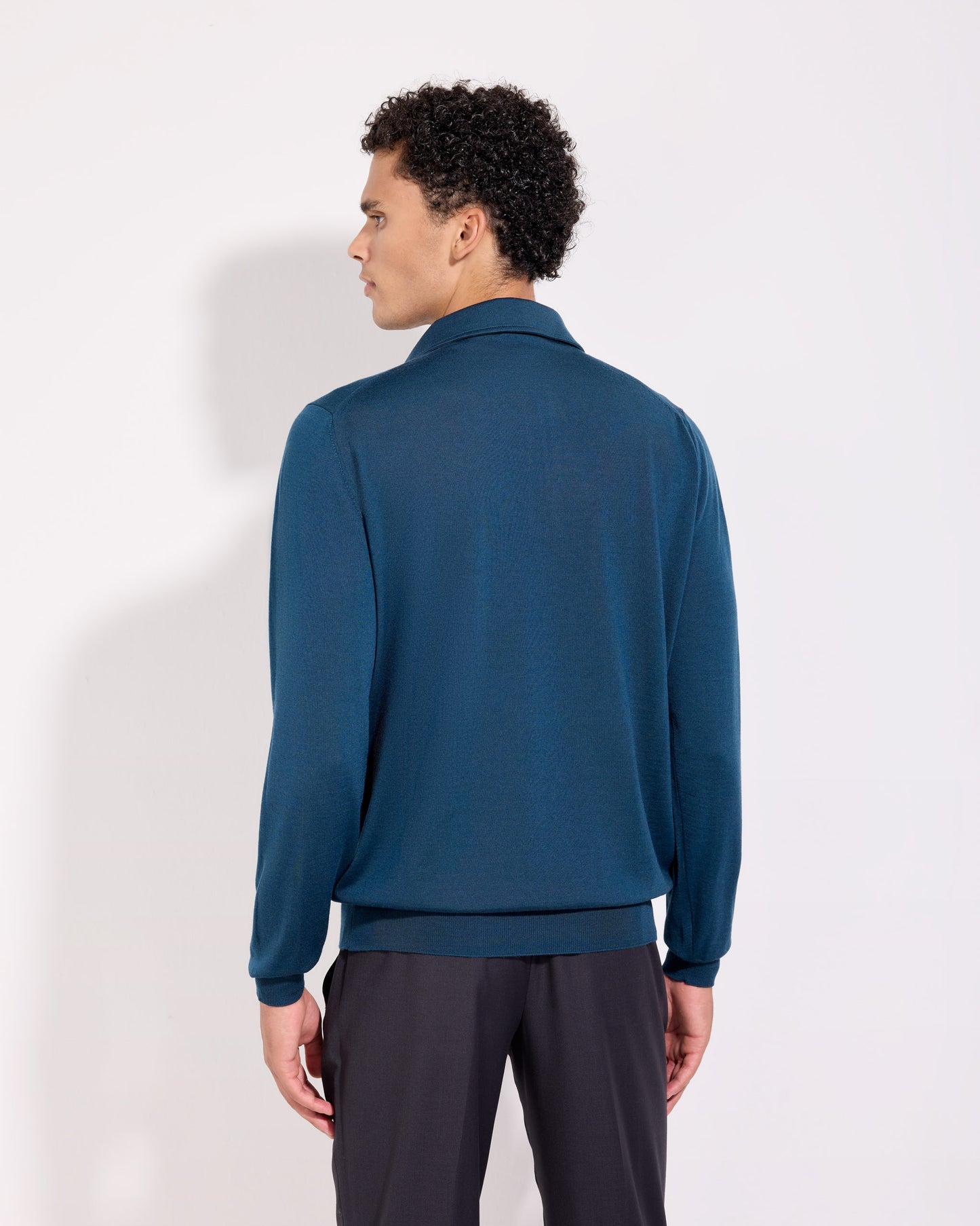 Polo collo con paramontura royal merino turchese scuro