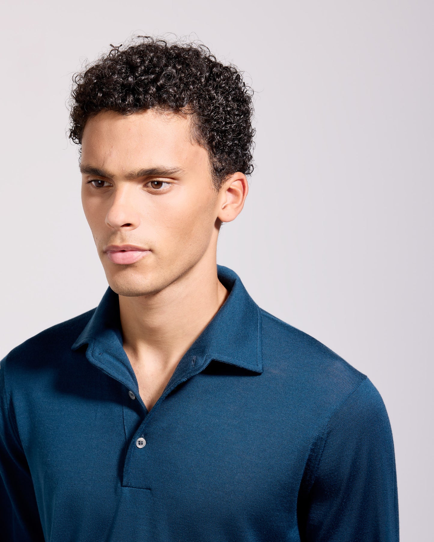 Polo collo con paramontura royal merino turchese scuro