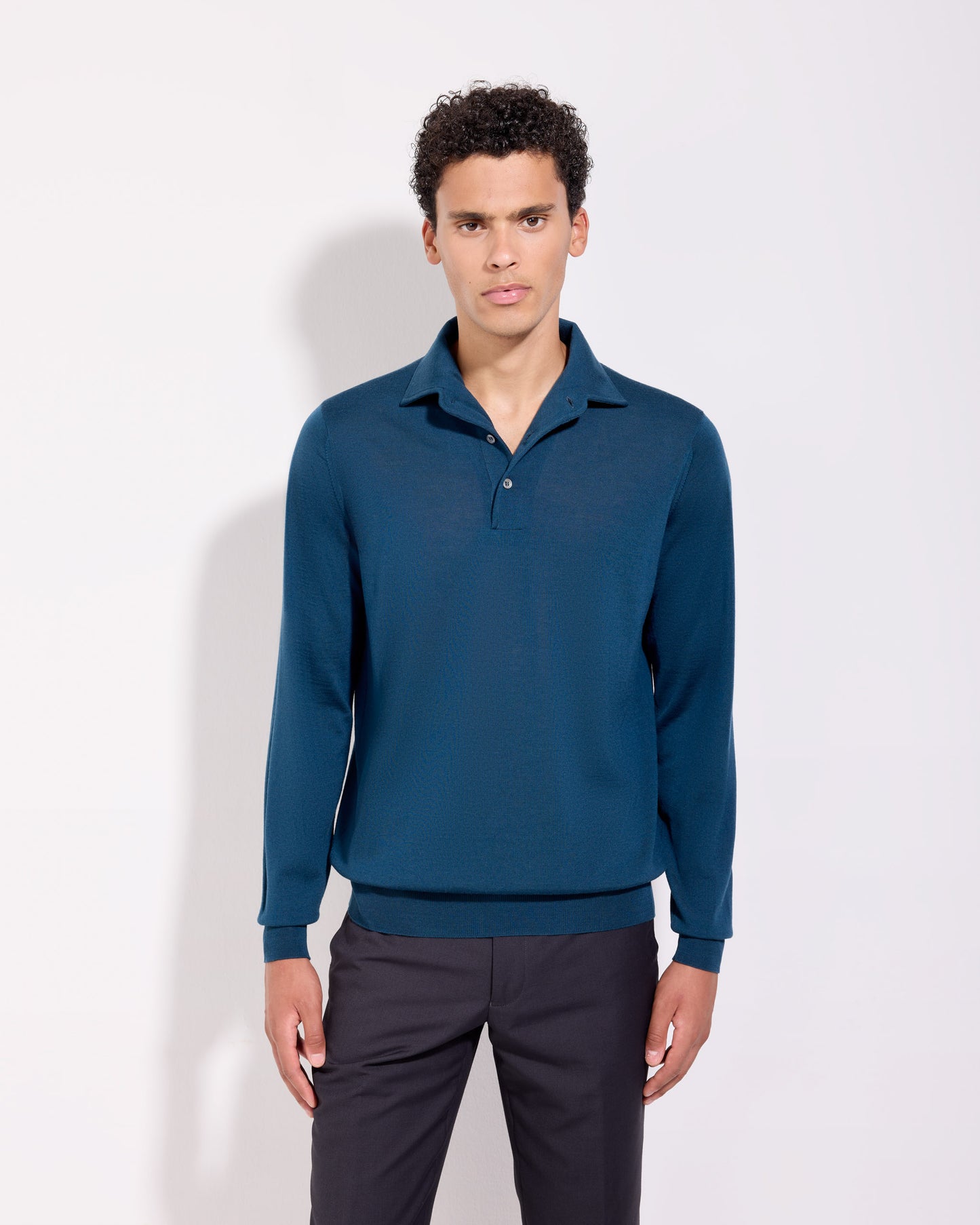 Polo collo con paramontura royal merino turchese scuro