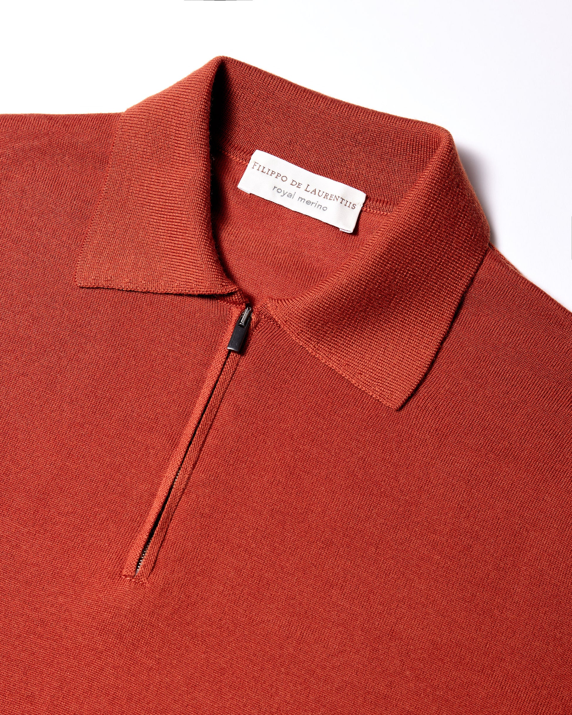 Polo zip royal merino arancione