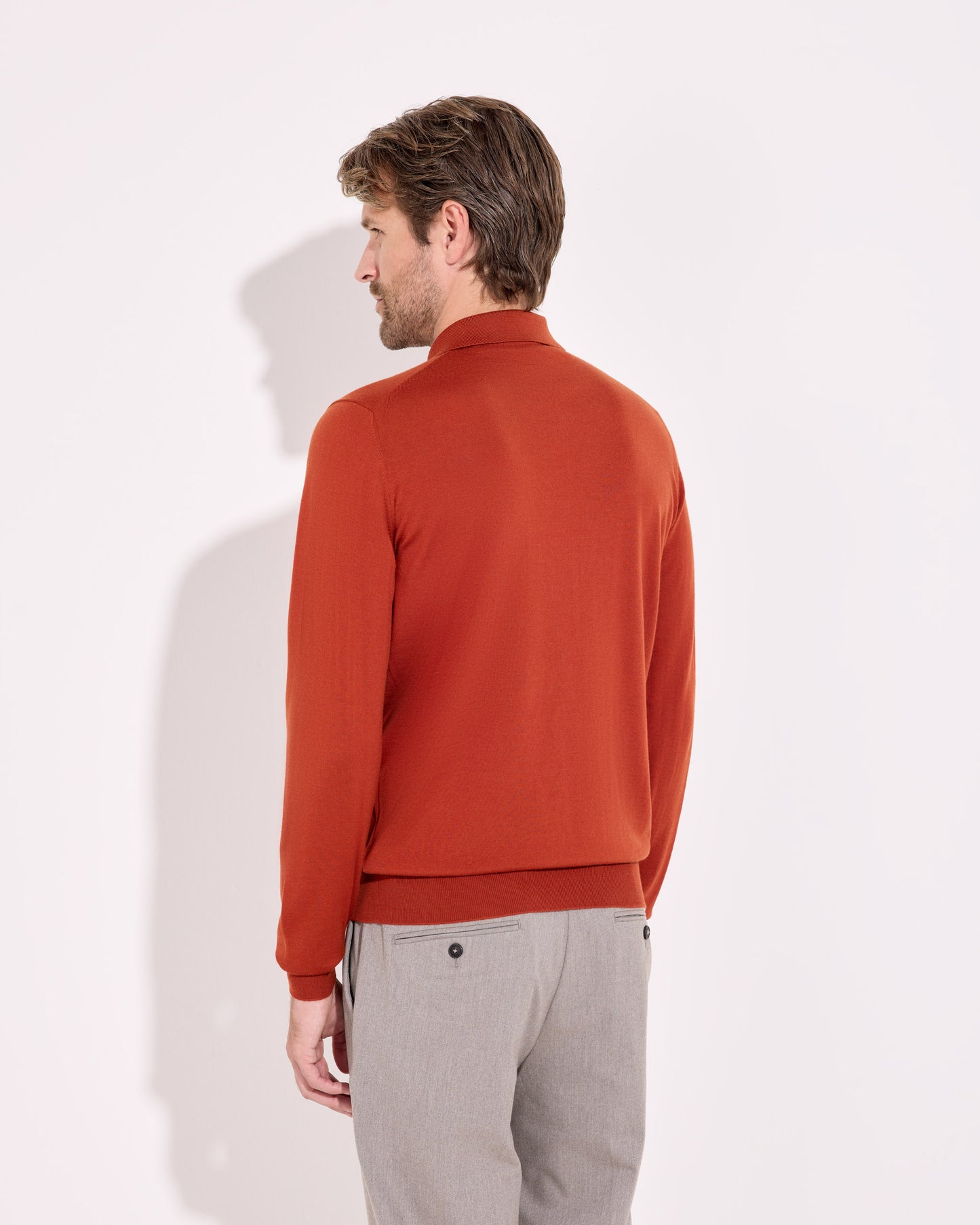 Polo zip royal merino arancione