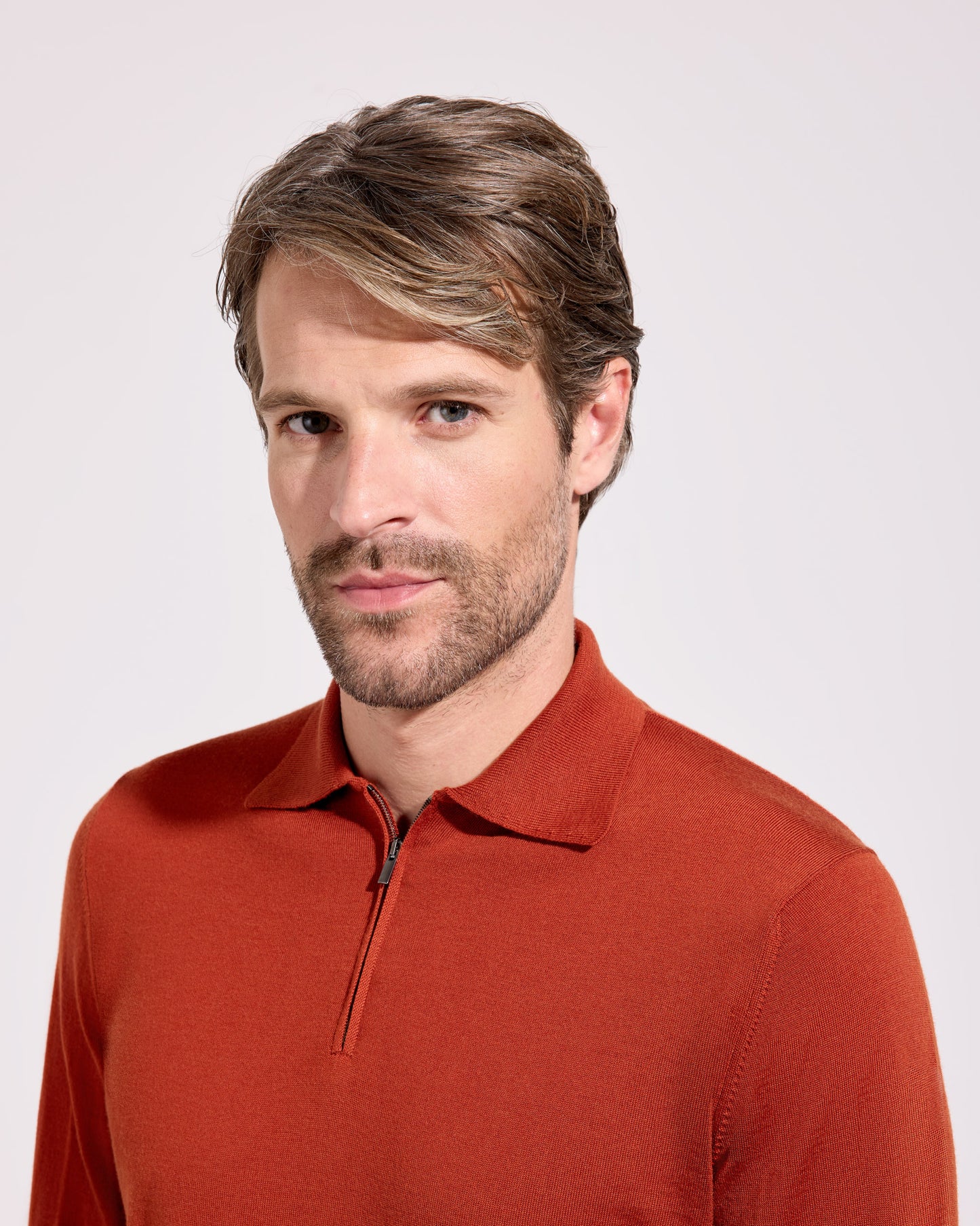 Polo zip royal merino arancione