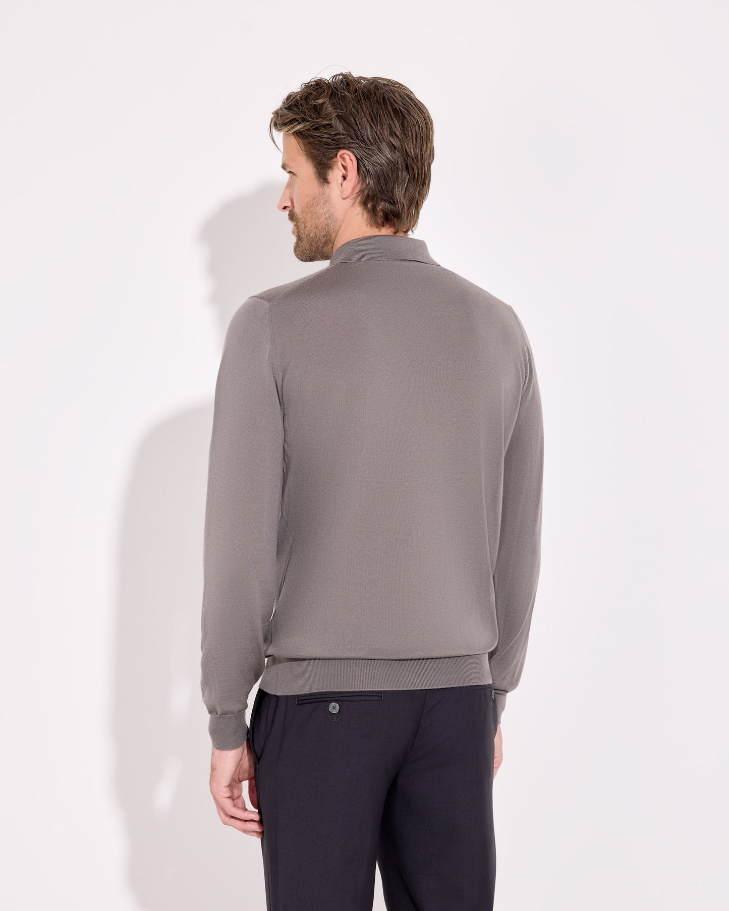 Polo zip royal merino tortora