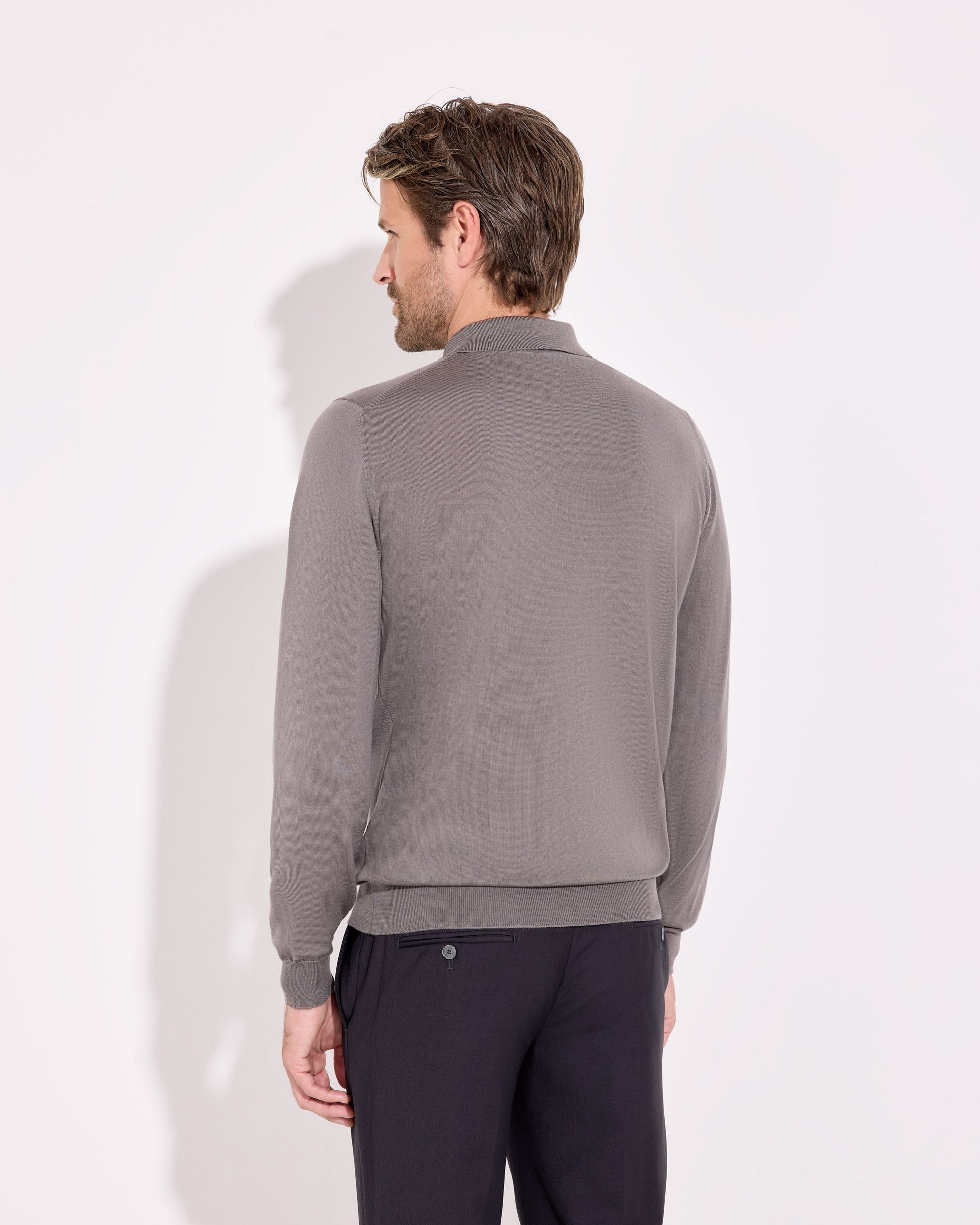 Polo zip royal merino tortora