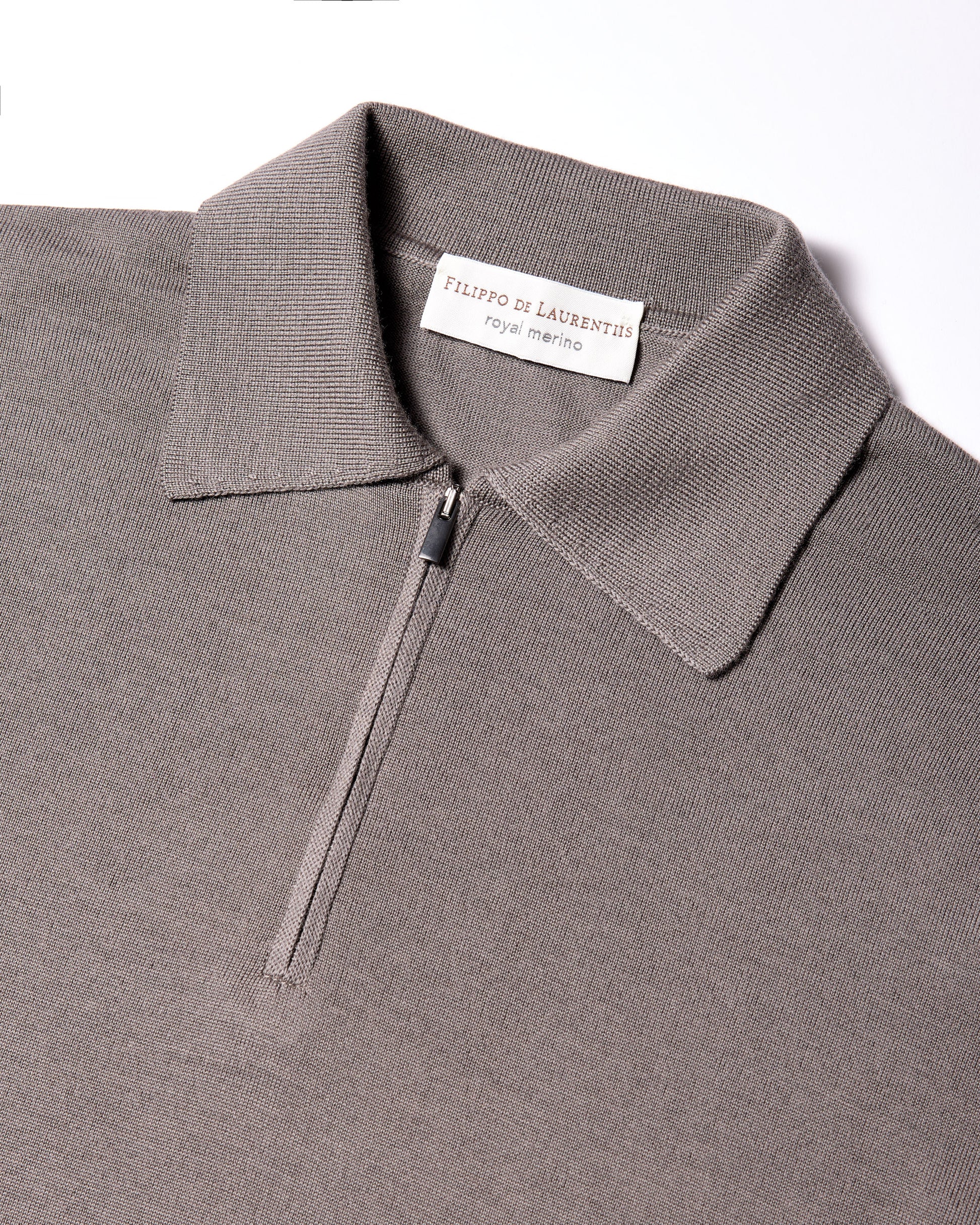 Polo zip royal merino tortora
