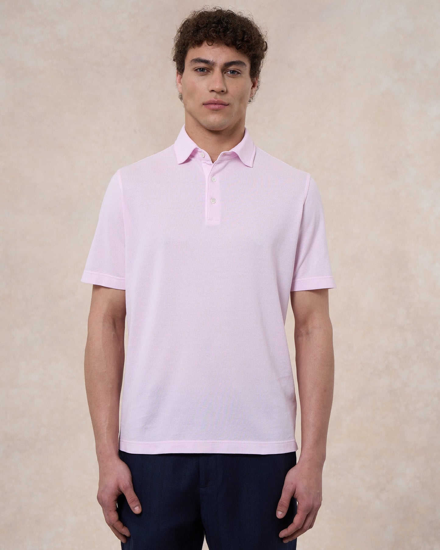 Polo rosa confetto in cotone piqué a manica corta