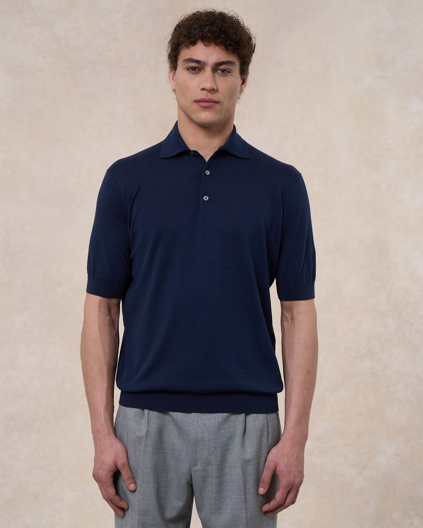 Polo blu notte in cotone Sea Island®