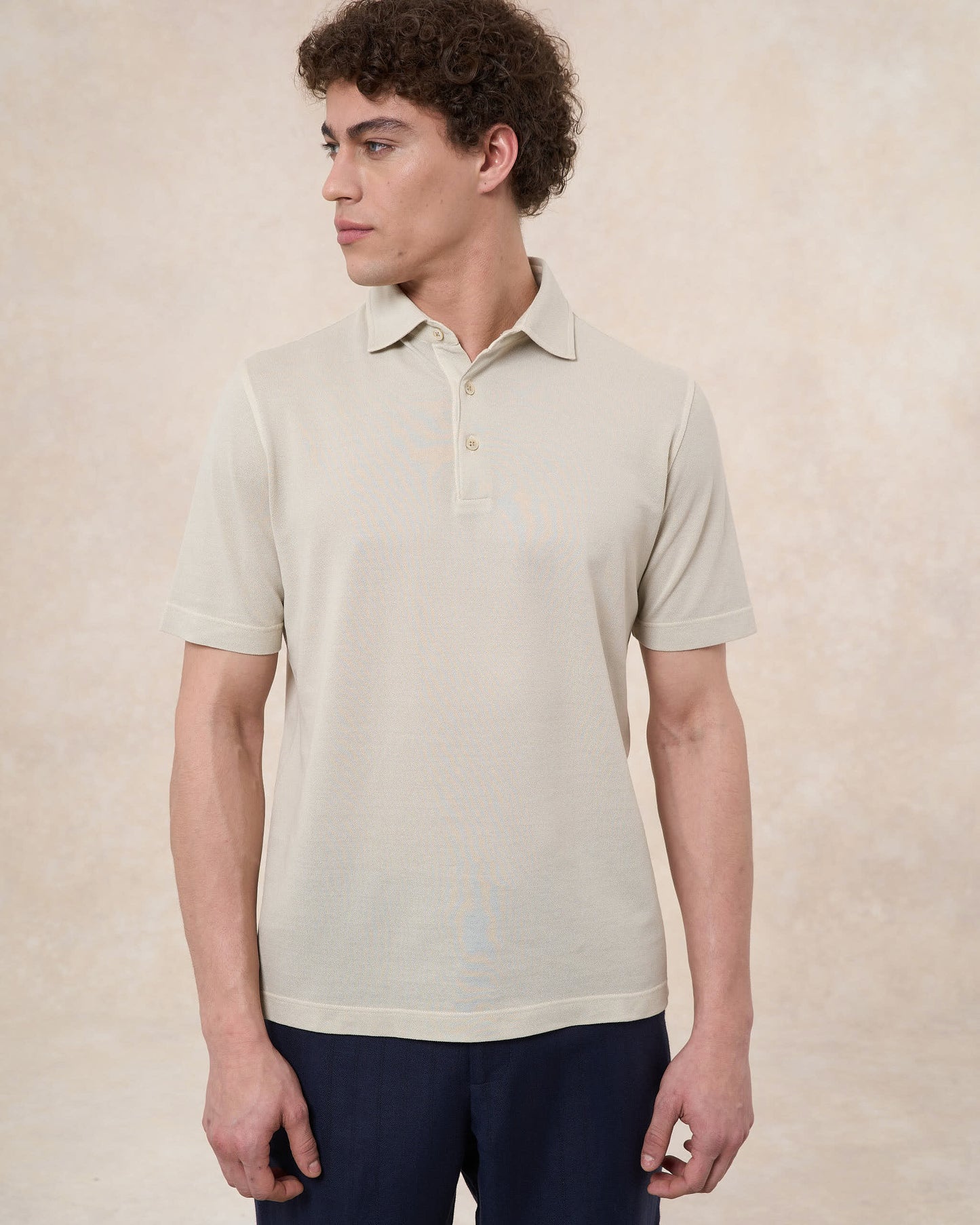 Polo grigio pietra in cotone piqué a manica corta