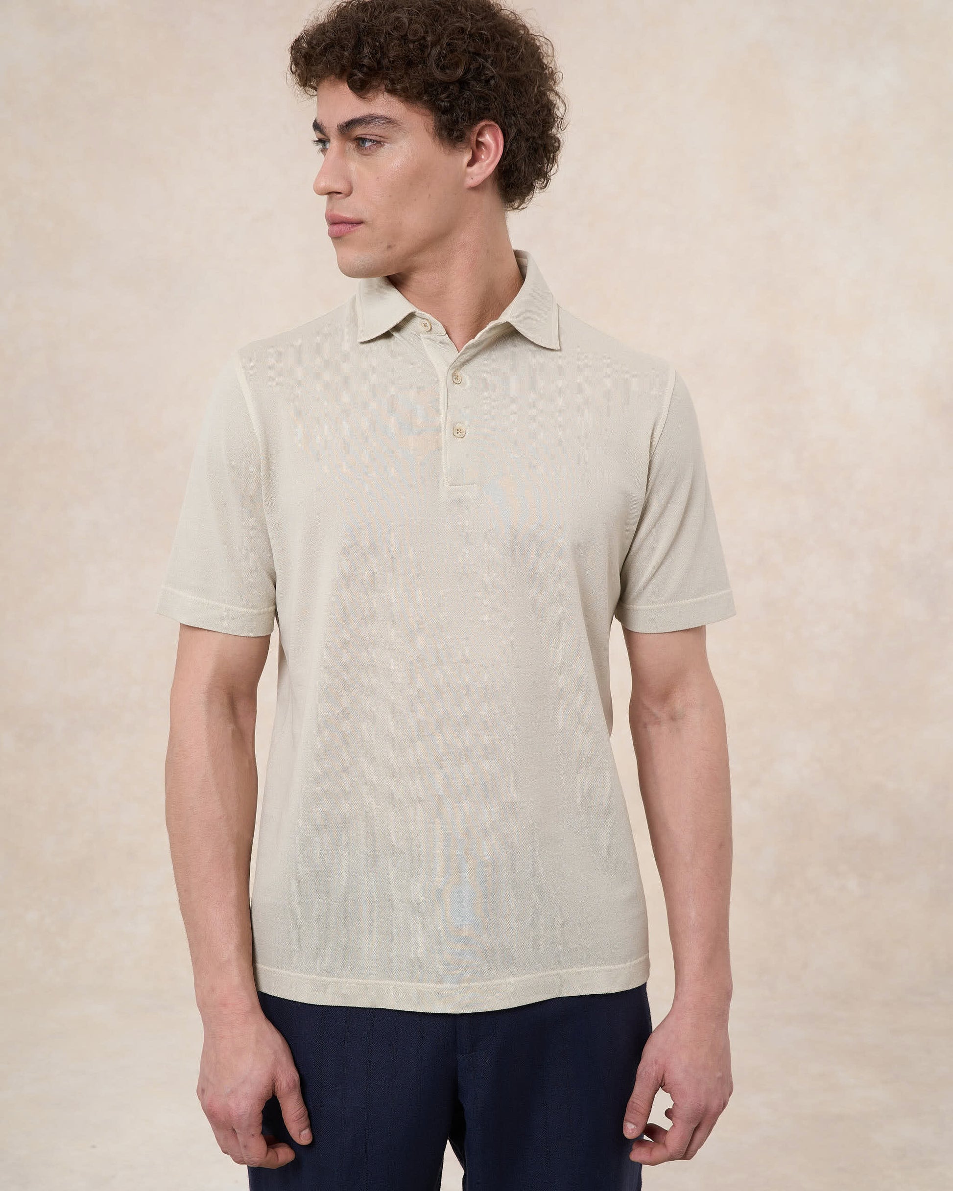 Polo grigio pietra in cotone piqué a manica corta