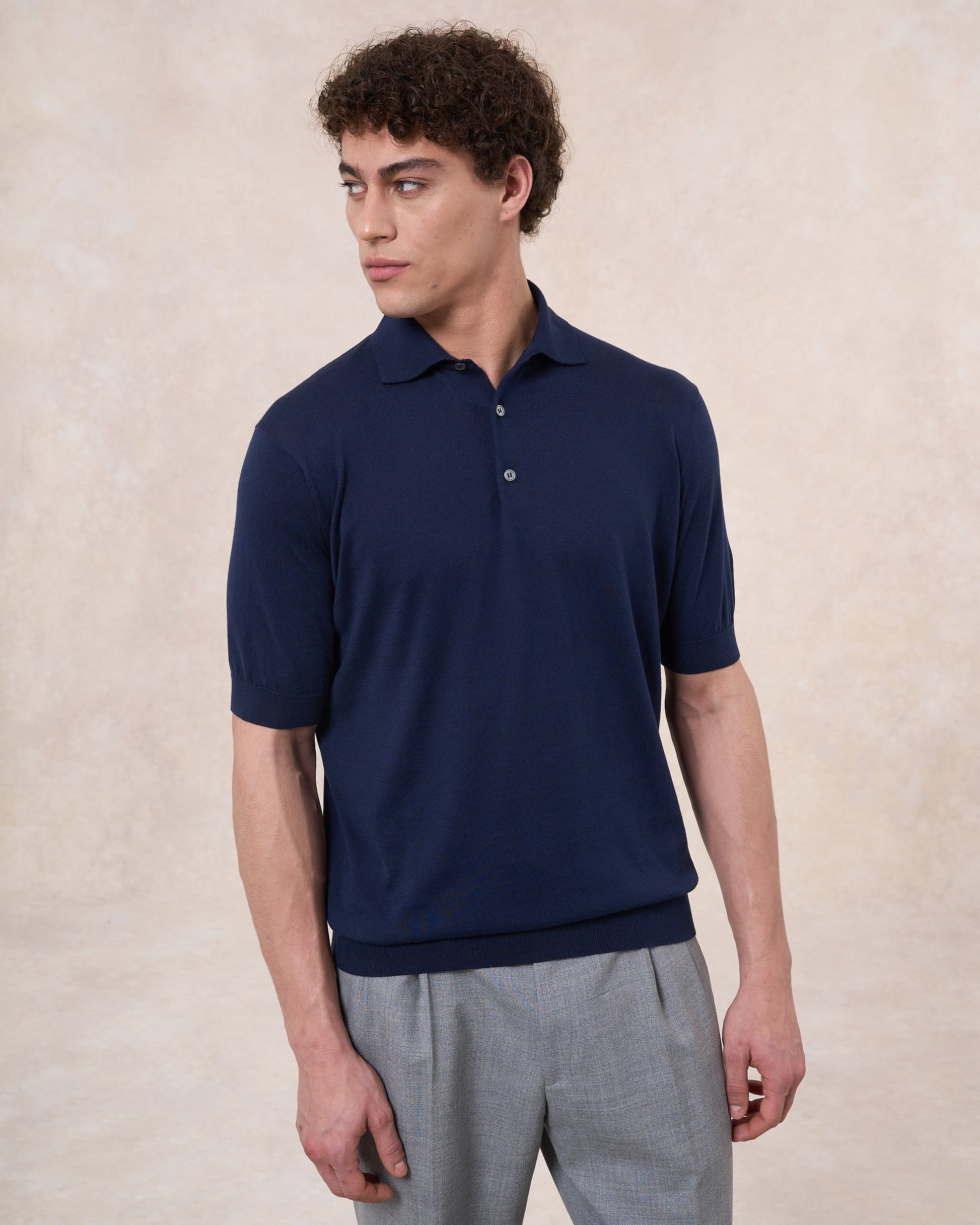 Polo blu notte in cotone Sea Island®