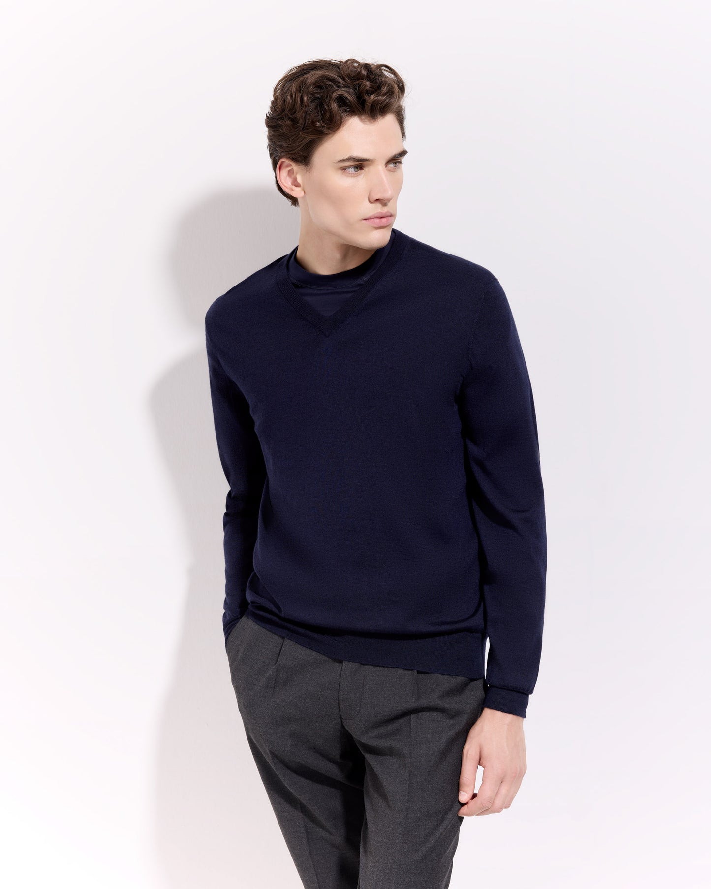 Scollo v lana seta cashmere blu navy