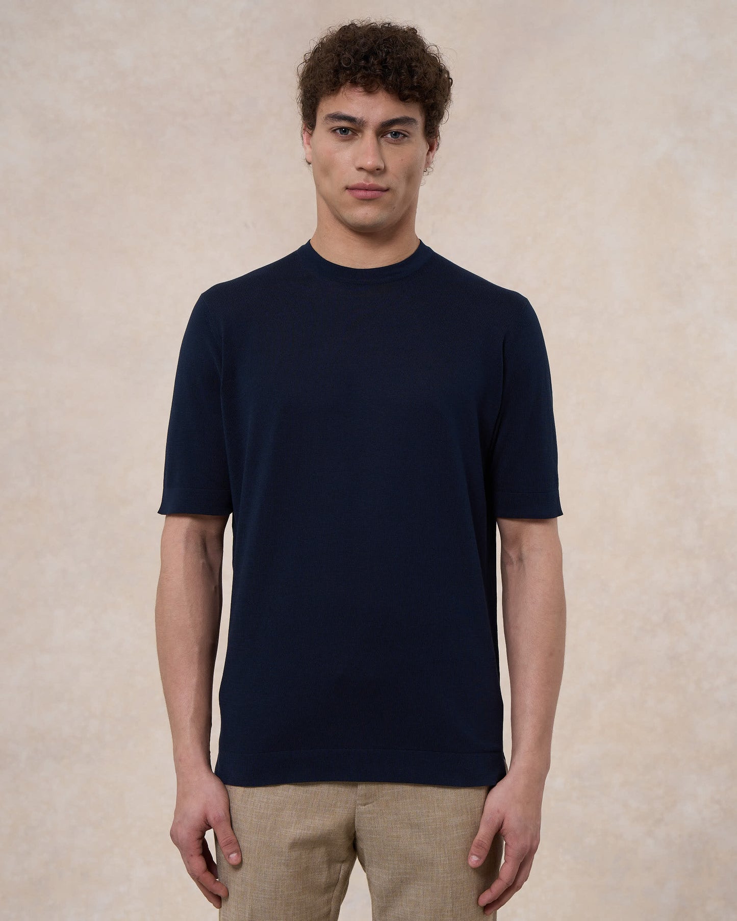 T-shirt blu navy in cotone crepe slim fit