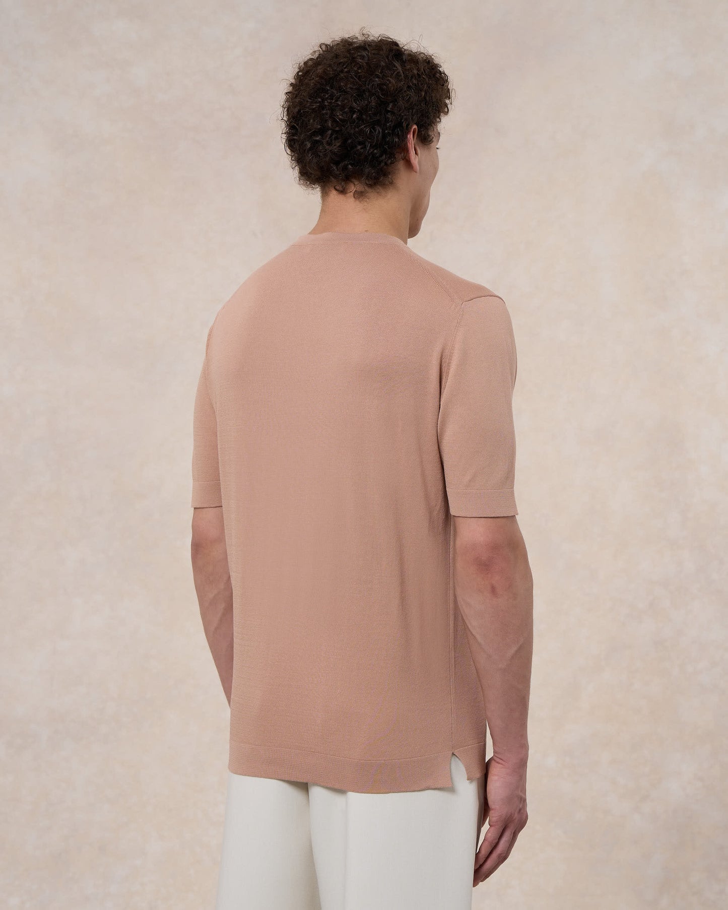 T-shirt rosa cipria in cotone crepe slim fit