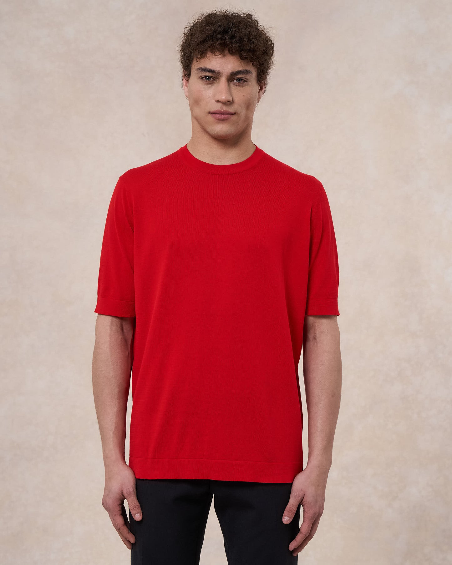 T-shirt rosso fuoco in cotone crepe slim fit
