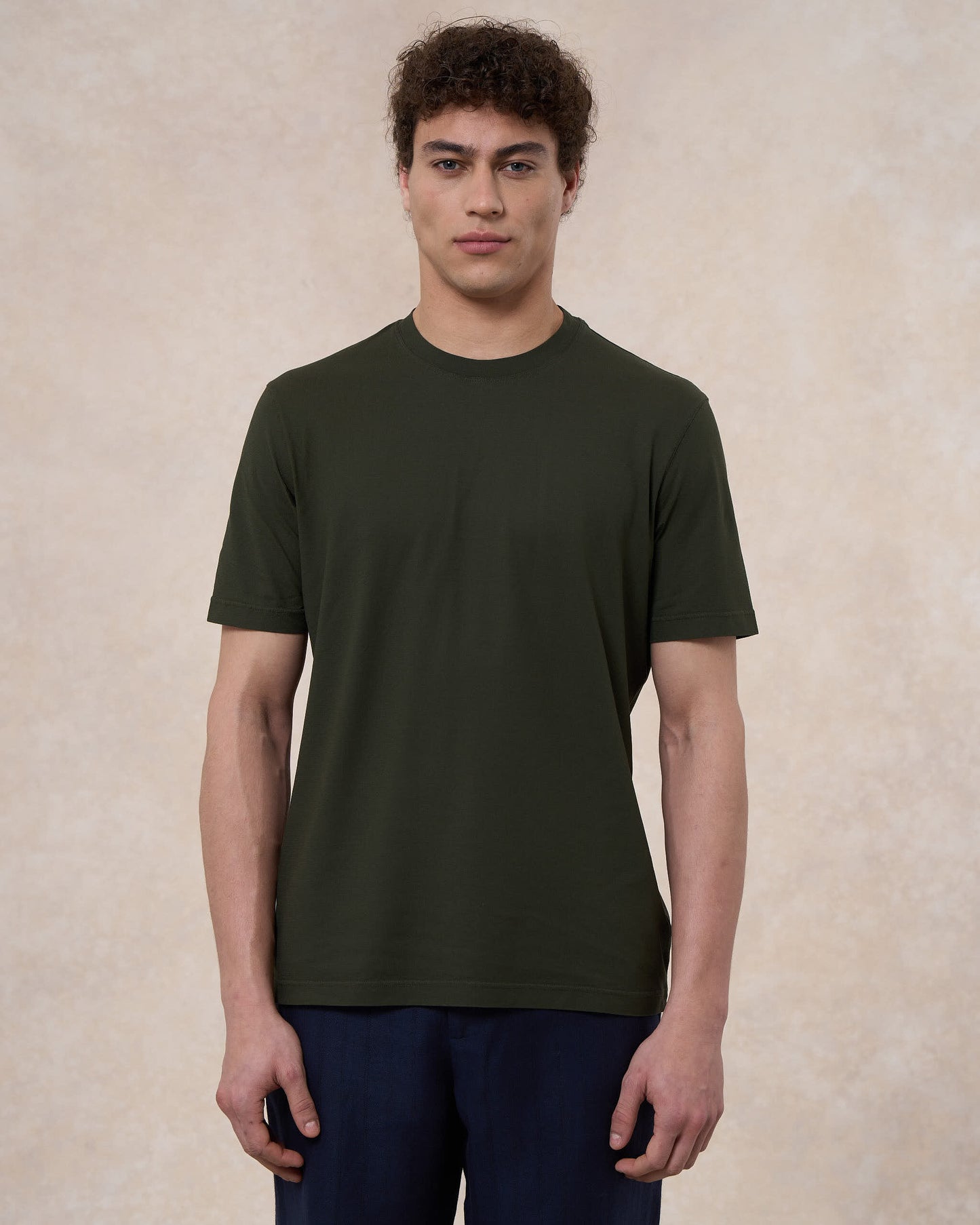 T-shirt verde militare in cotone crepe