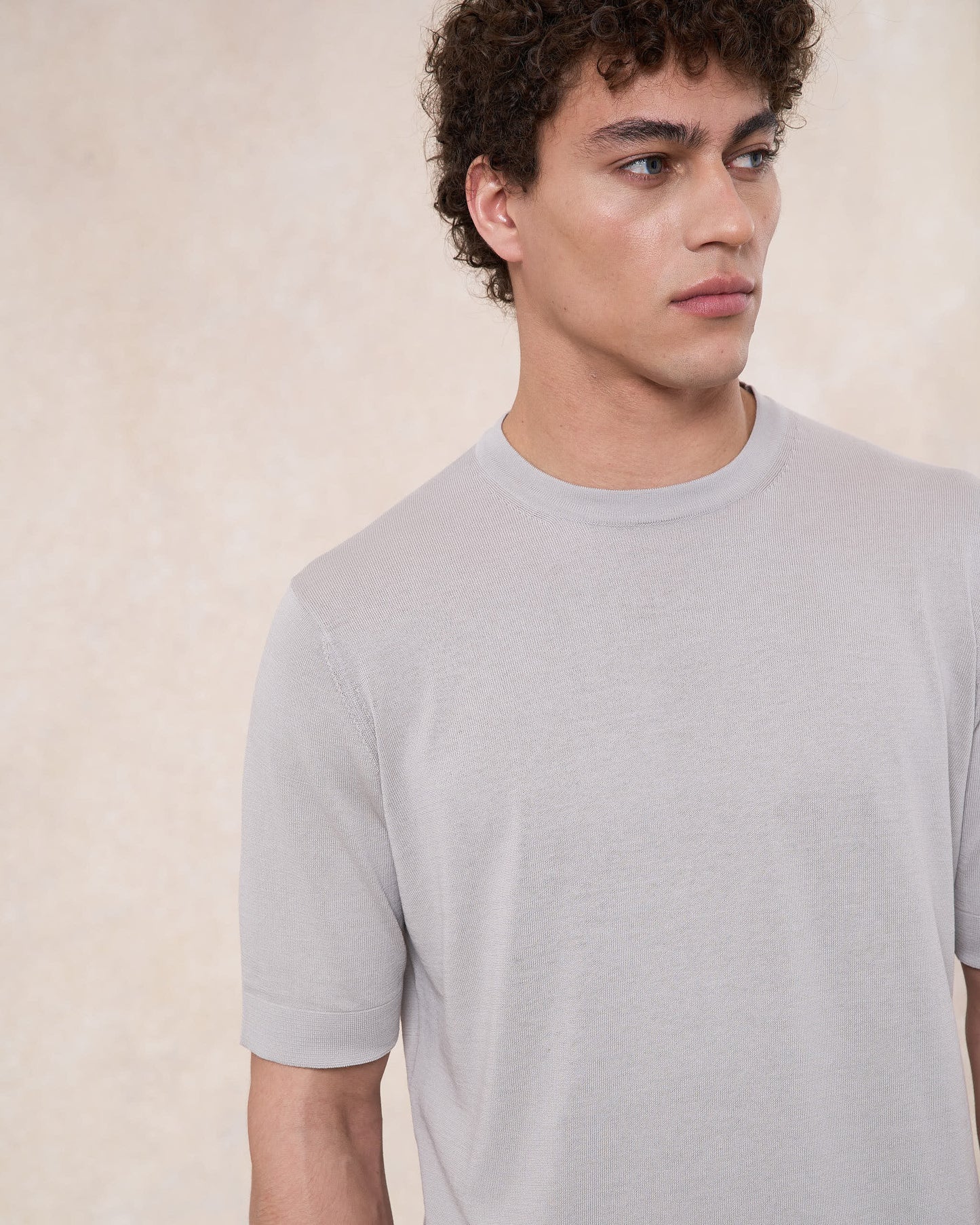 T-shirt grigio nebbia in cotone crepe slim fit