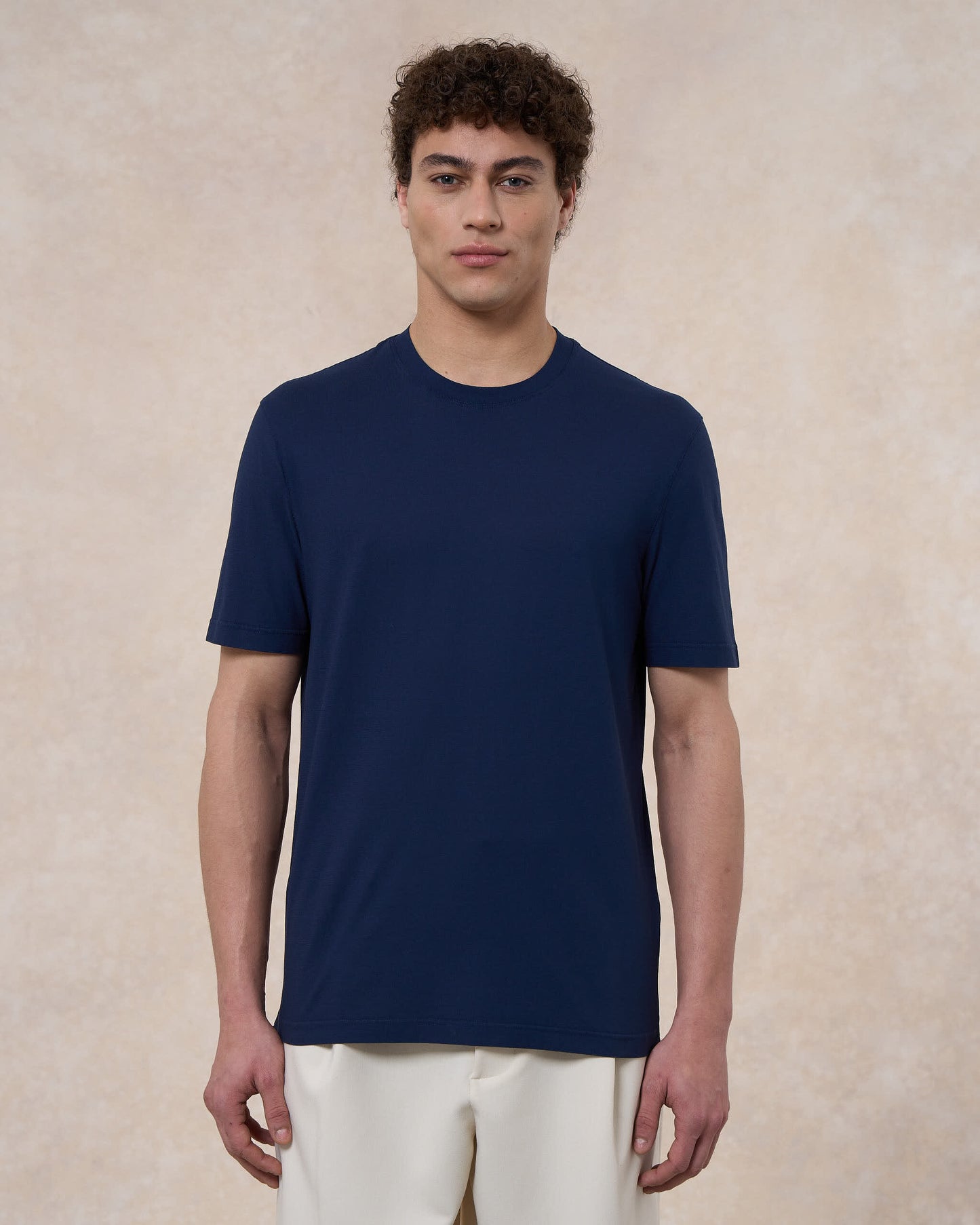 T-shirt blu indaco in cotone crepe