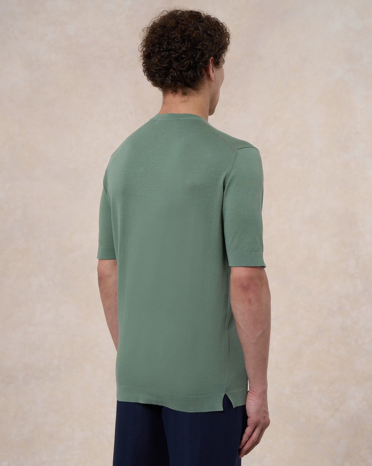 T-shirt verde salvia in cotone crepe slim fit