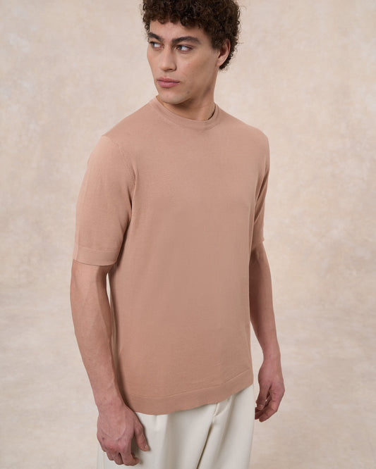 T-shirt rosa cipria in cotone crepe slim fit