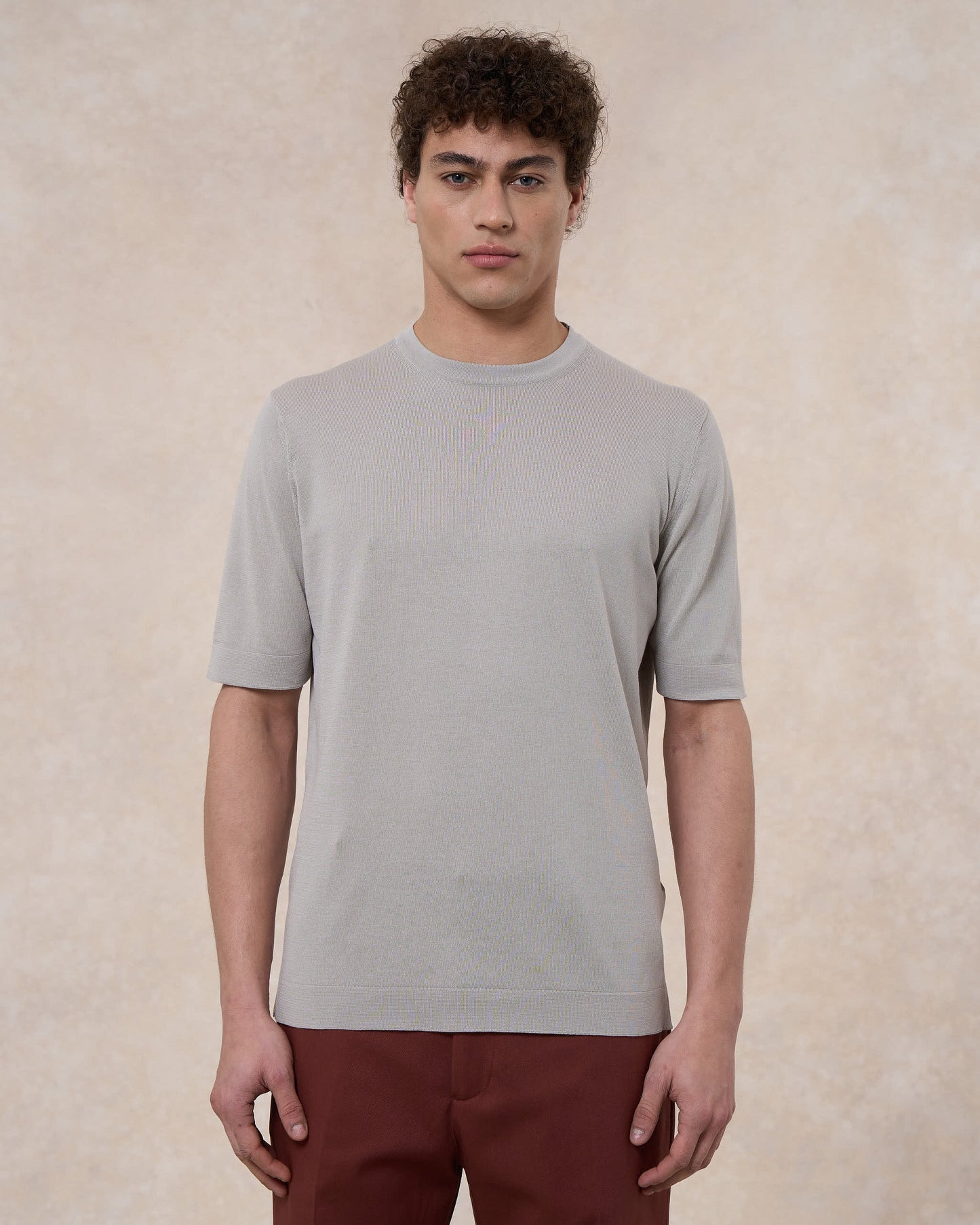 T-shirt grigio nebbia in cotone crepe slim fit