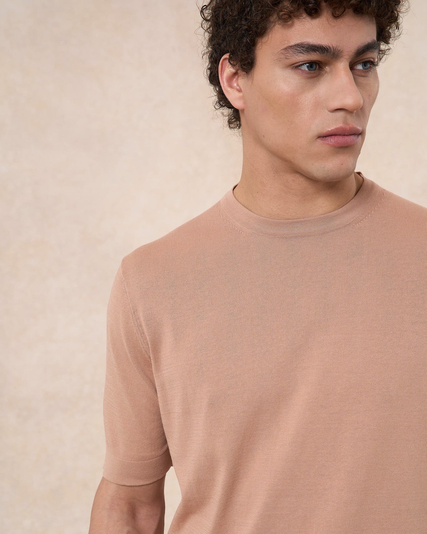 T-shirt rosa cipria in cotone crepe slim fit