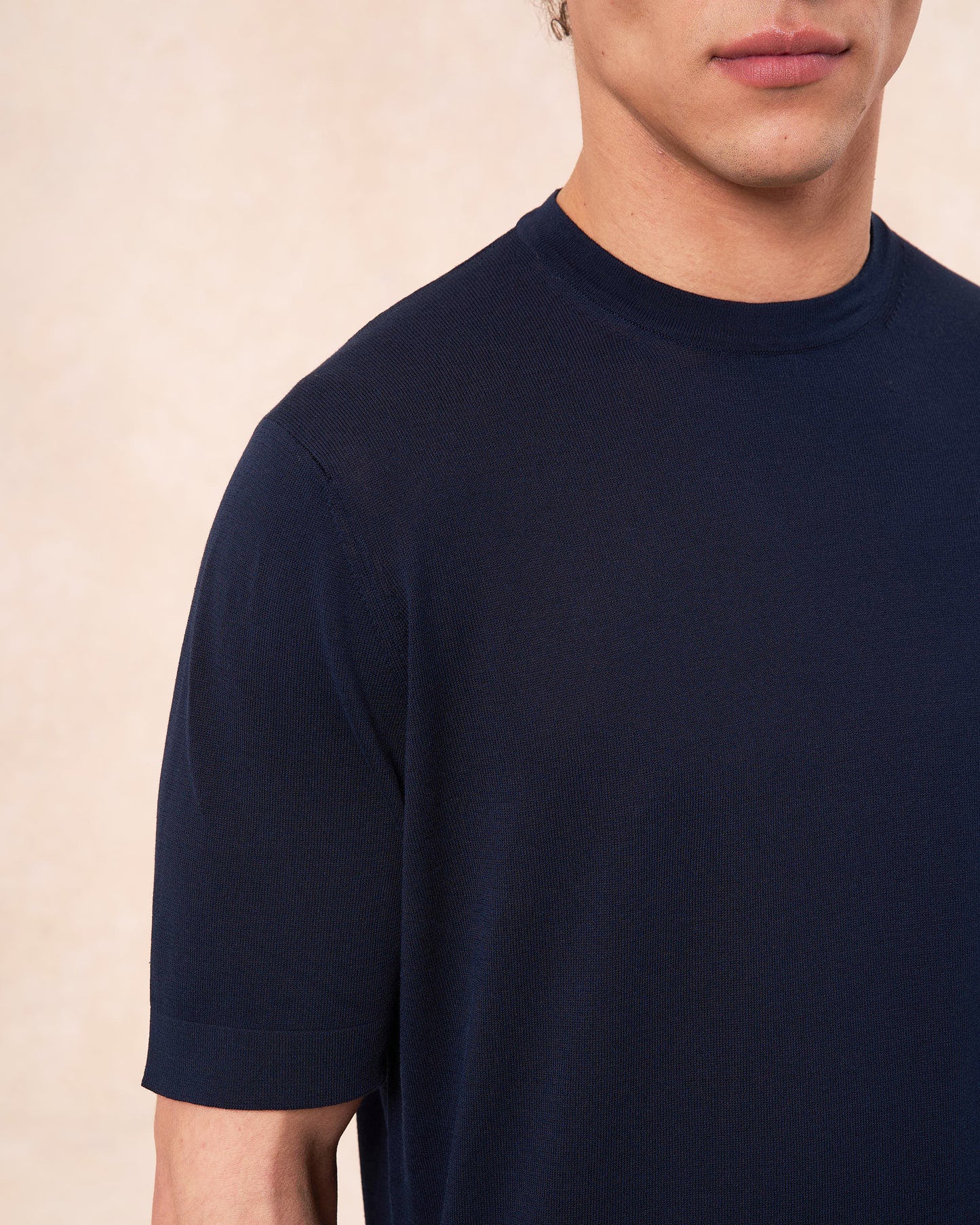T-shirt blu navy in cotone crepe slim fit