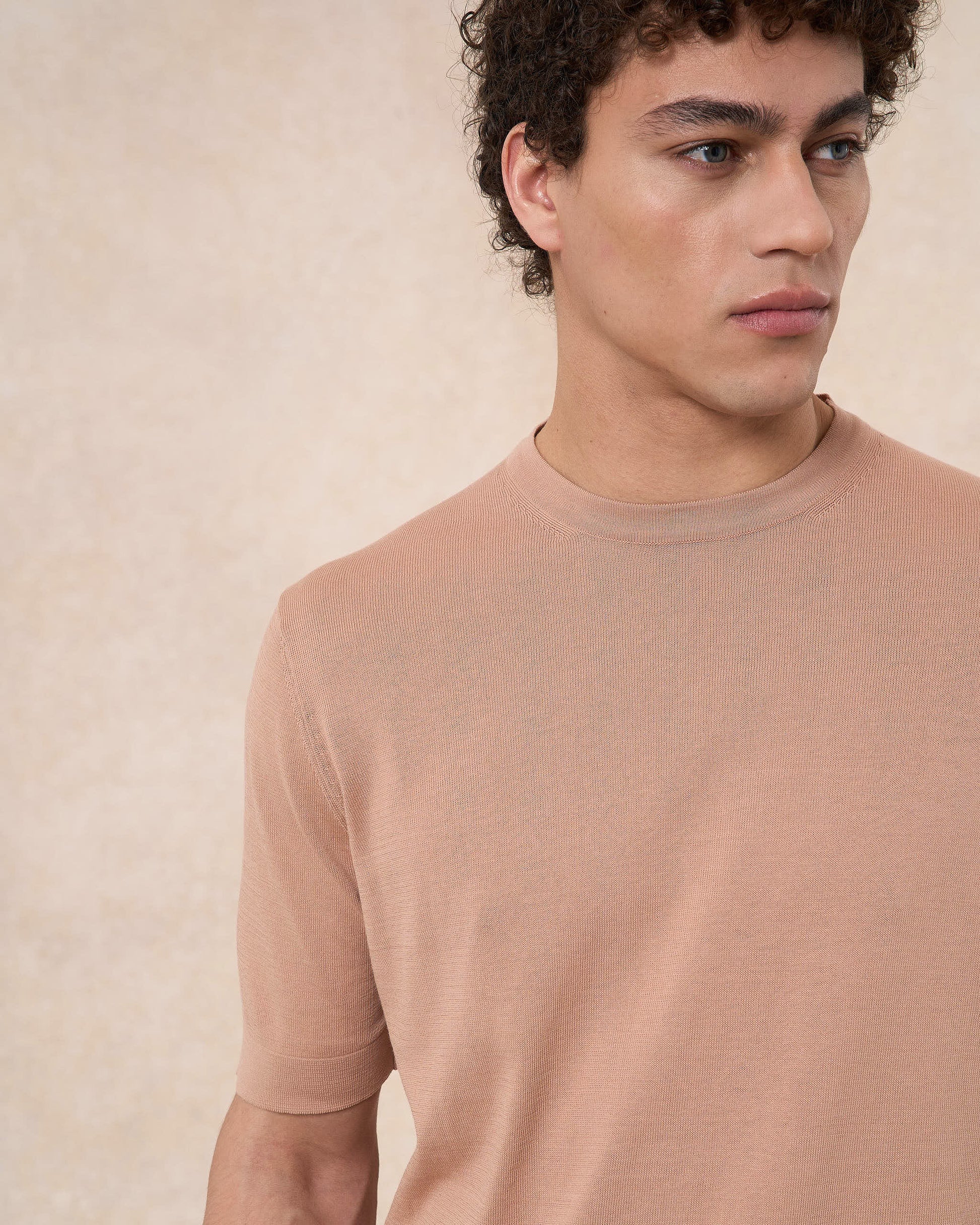 T-shirt rosa cipria in cotone crepe slim fit