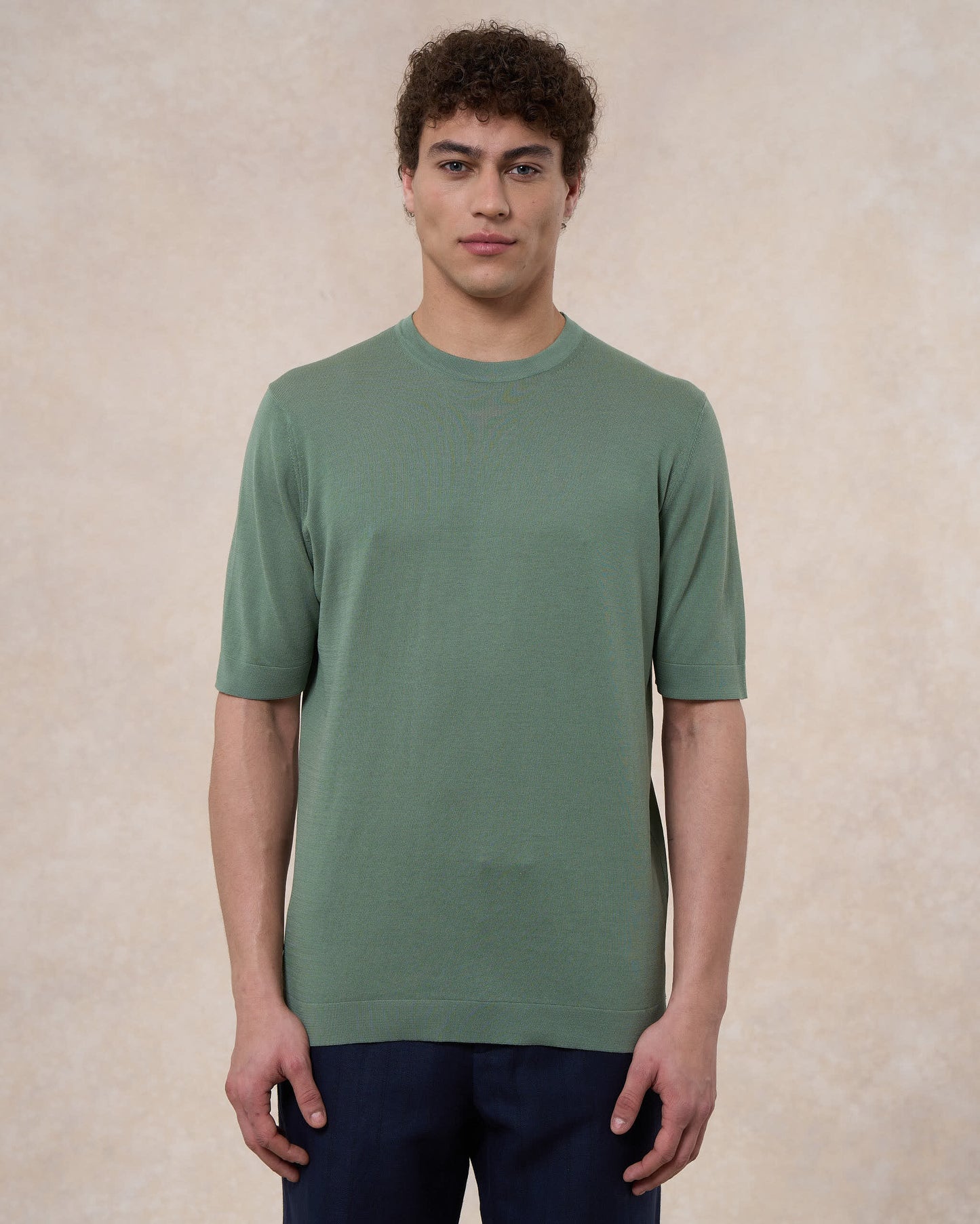 T-shirt verde salvia in cotone crepe slim fit