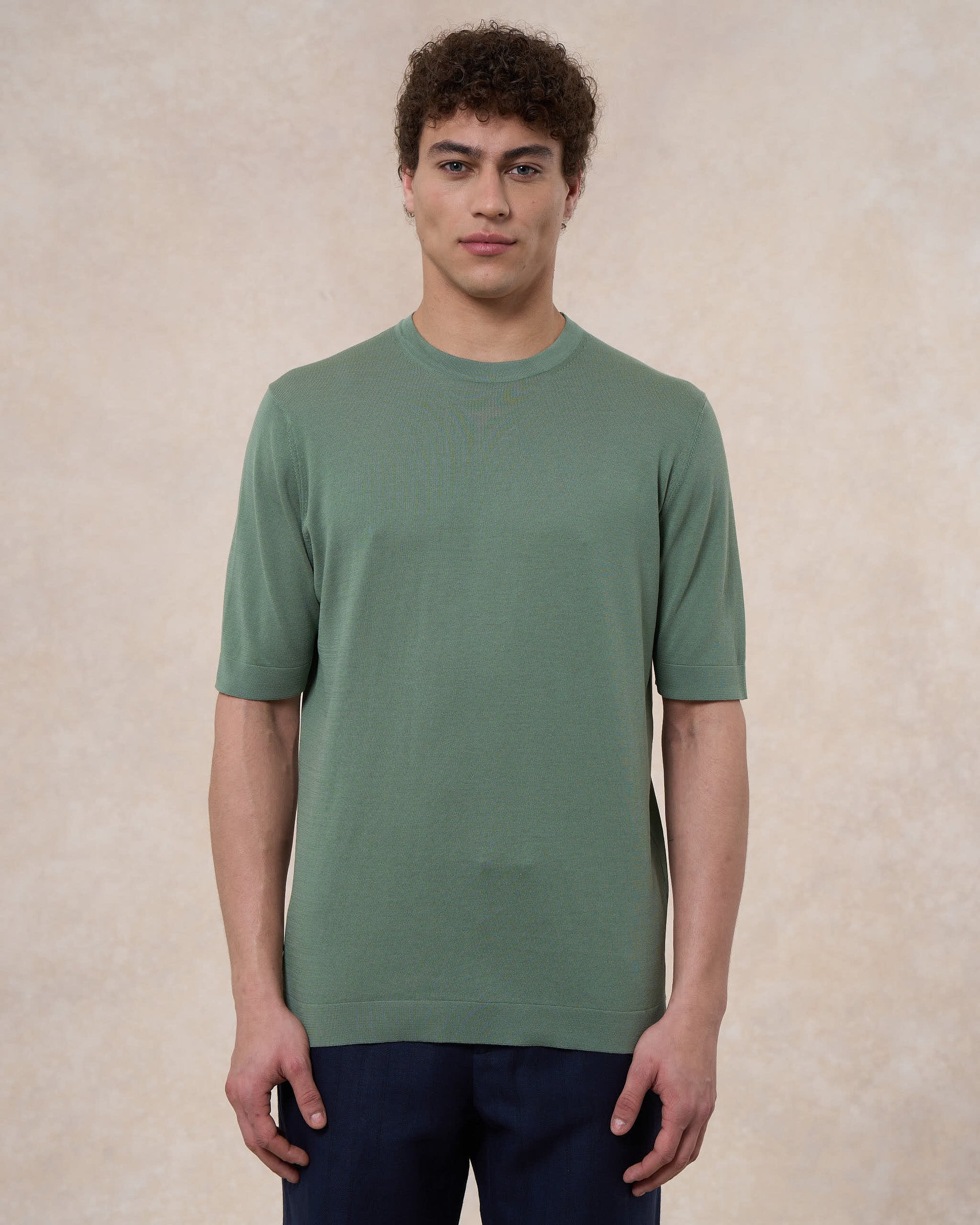 T-shirt verde salvia in cotone crepe slim fit