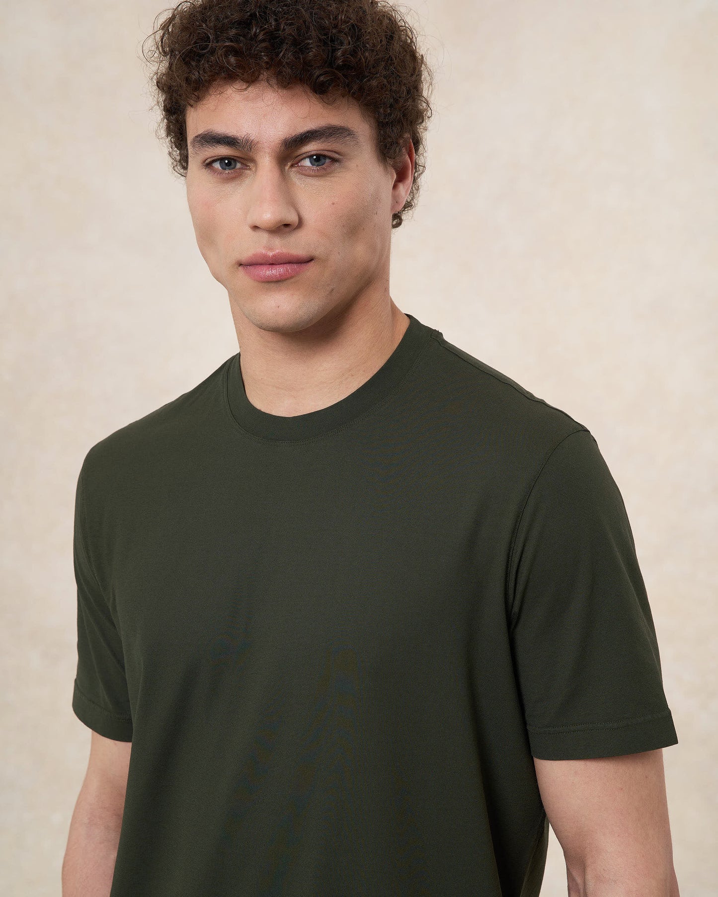 T-shirt verde militare in cotone crepe