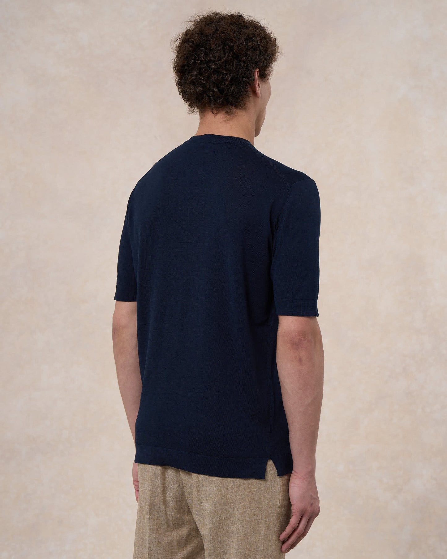 T-shirt blu navy in cotone crepe slim fit