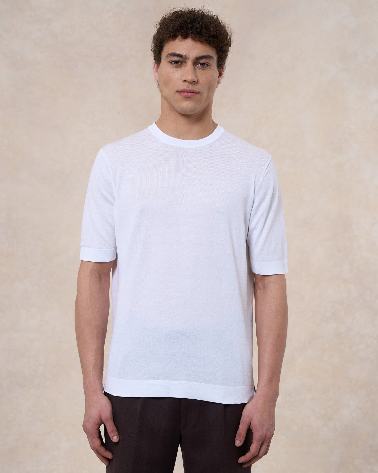 T-shirt bianco ottico in cotone crepe slim fit