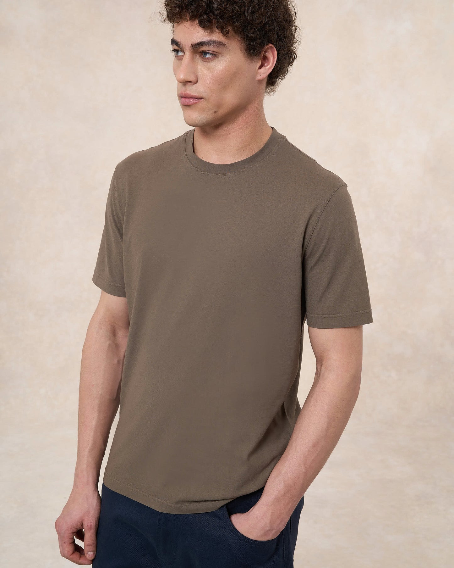T-shirt tortora in cotone crepe