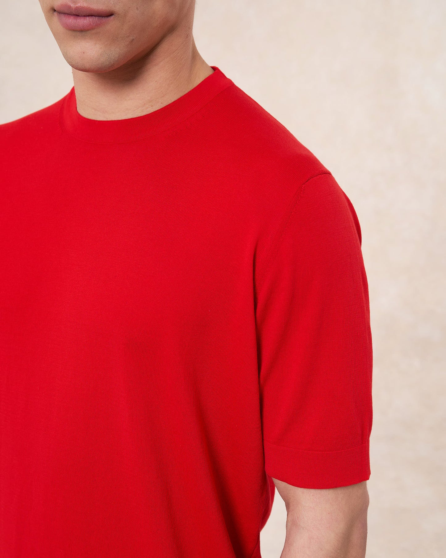 T-shirt rosso fuoco in cotone crepe slim fit