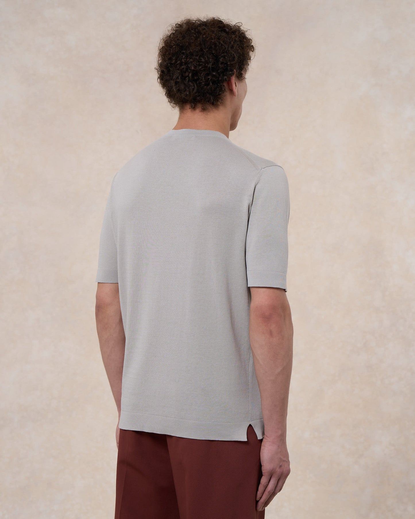 T-shirt grigio nebbia in cotone crepe slim fit