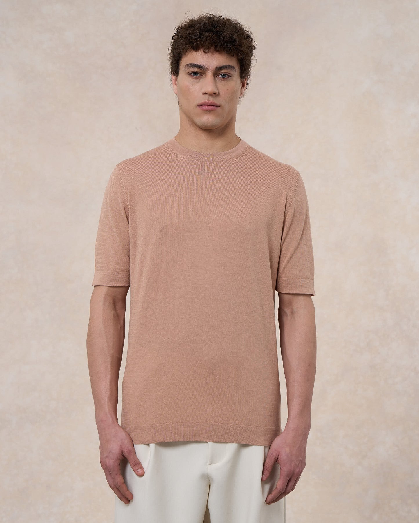T-shirt rosa cipria in cotone crepe slim fit