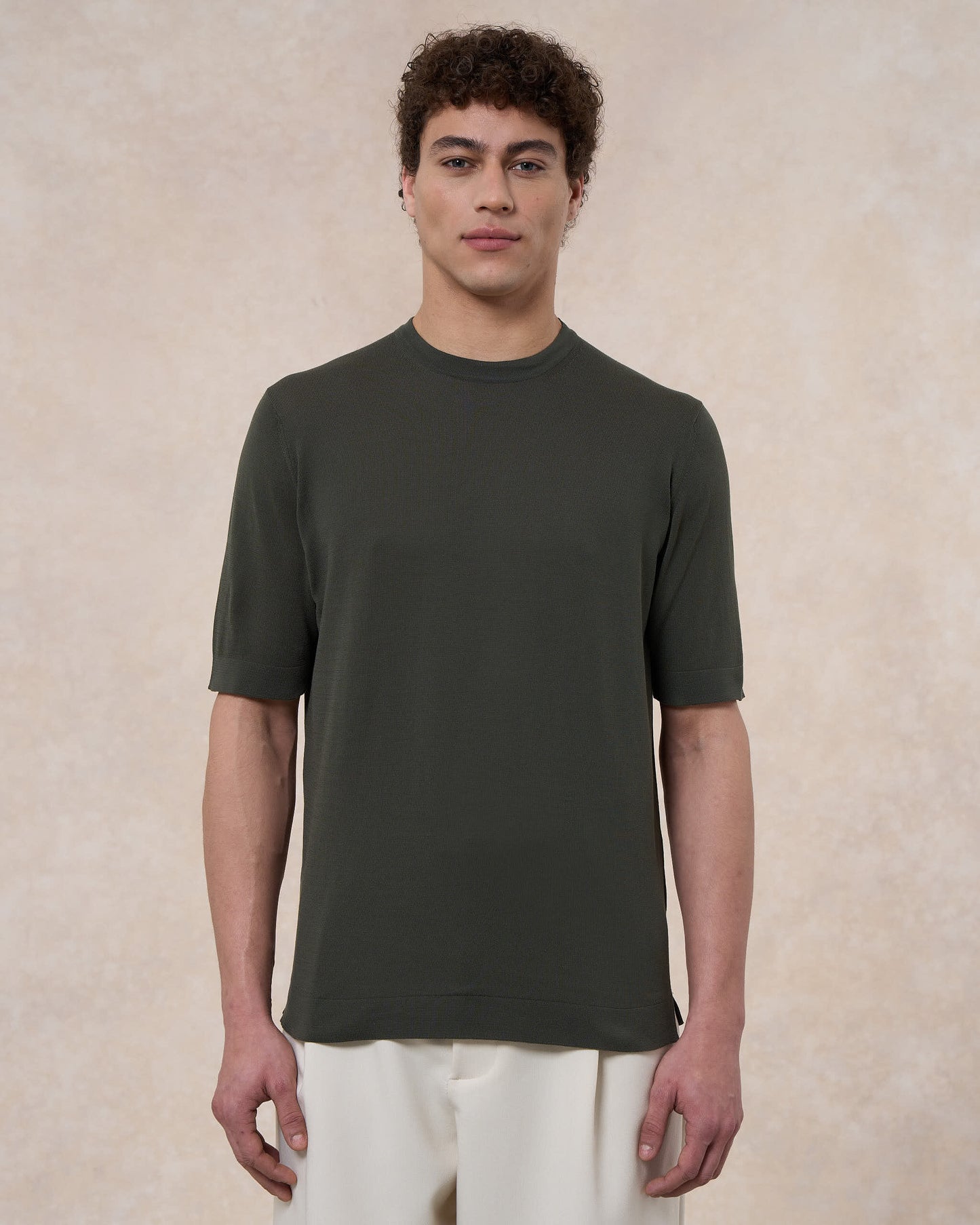 T-shirt verde militare in cotone crepe slim fit