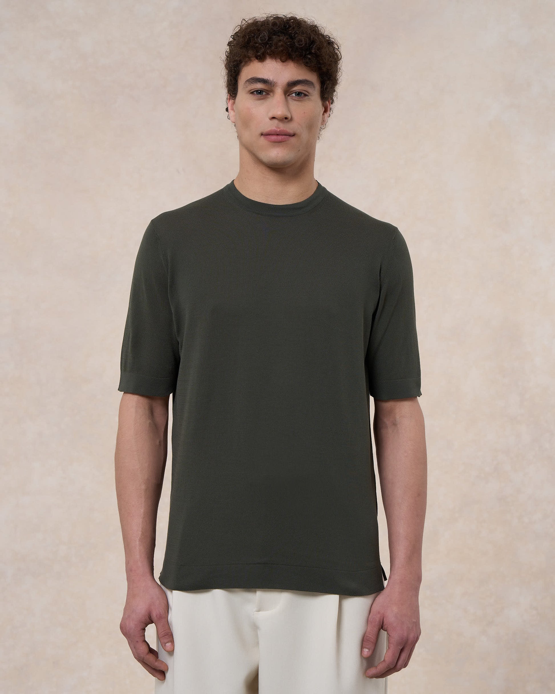T-shirt verde militare in cotone crepe slim fit